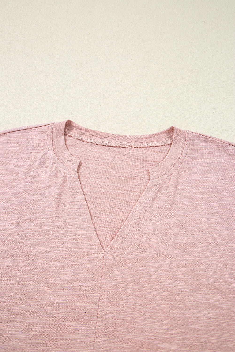 Light Pink Notch V Neck Batwing Sleeve Patchwork Blouse