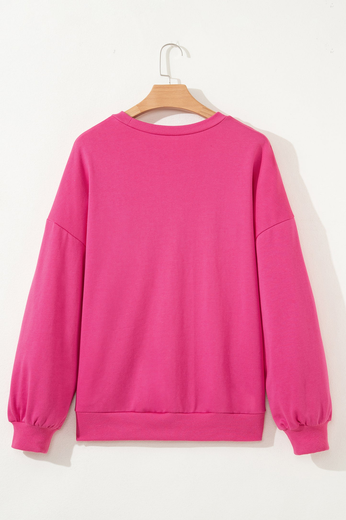 Pink Lucky Clover Embroidered Loose Pullover Sweatshirt