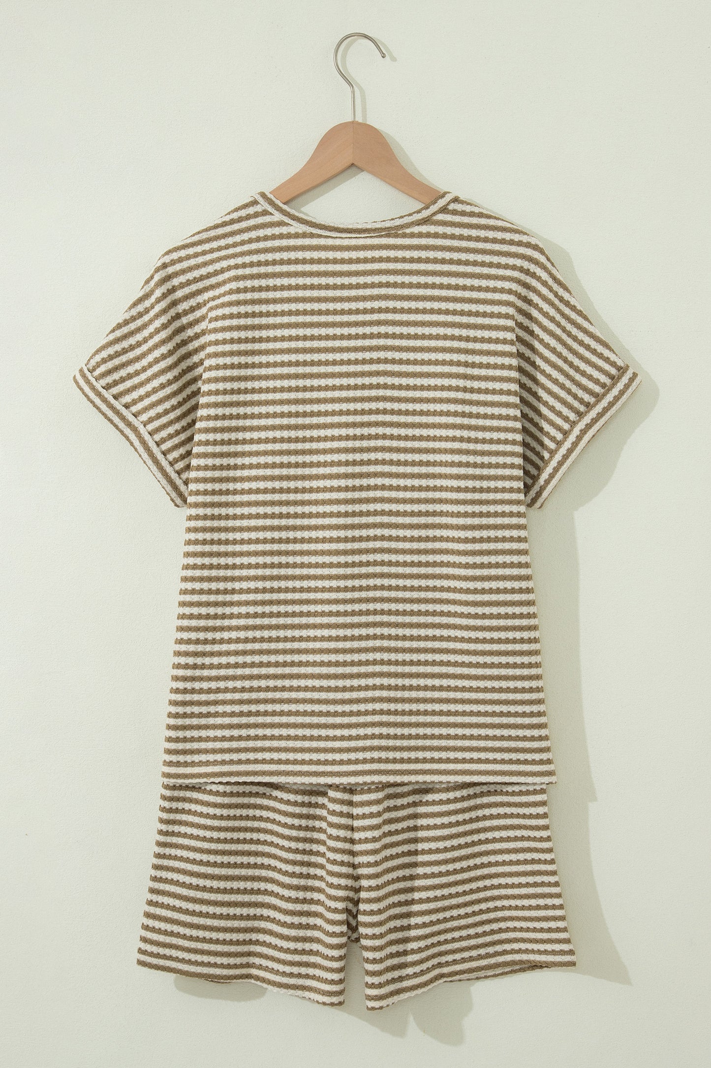 Stripe Breathable Textured Knit Short 2pcs Set -4 COLOR OPTIONS
