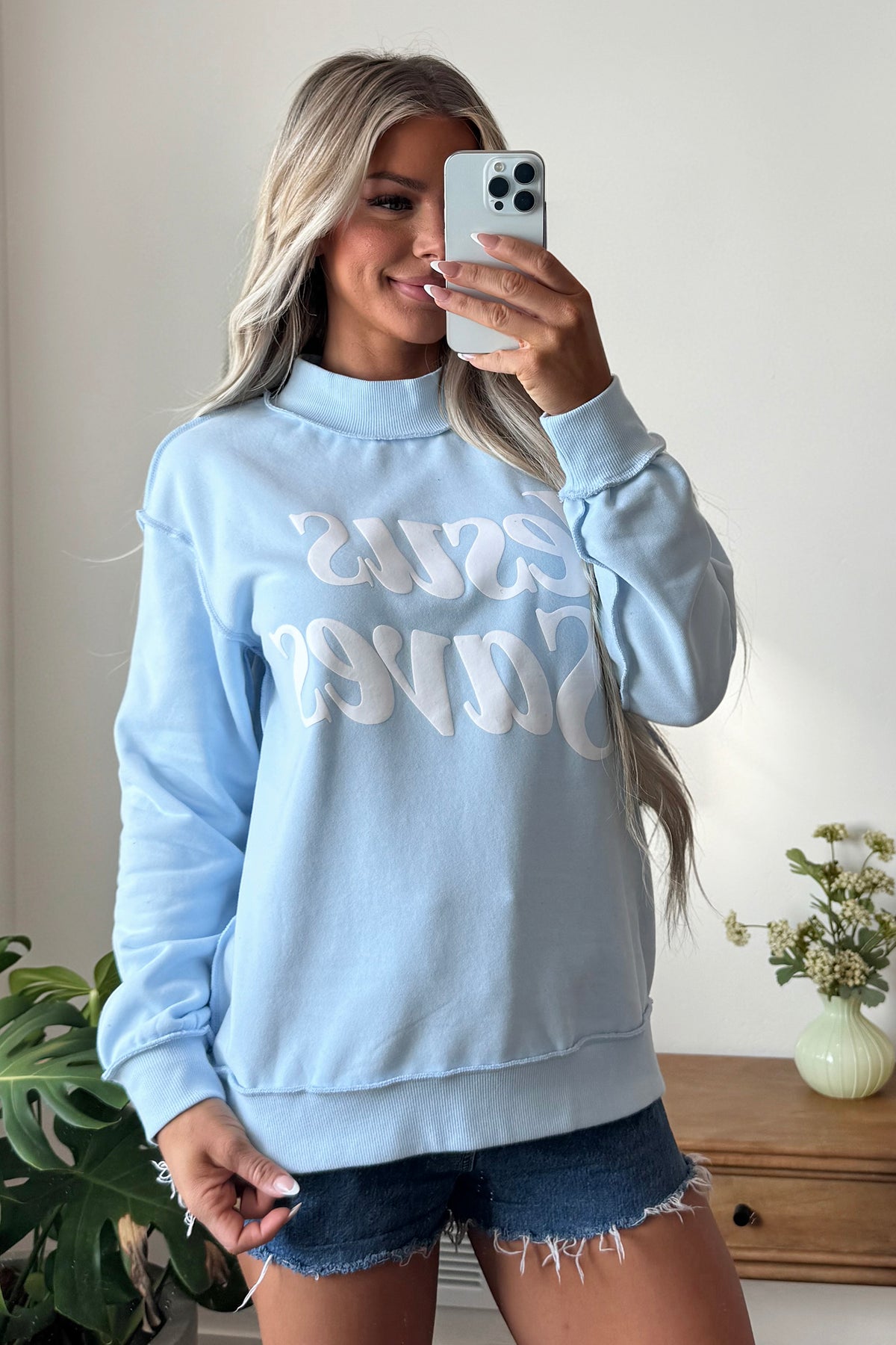 Jesus Saves Slogan Print Stand Neck Baggy Sweatshirt -2 COLOR OPTIONS