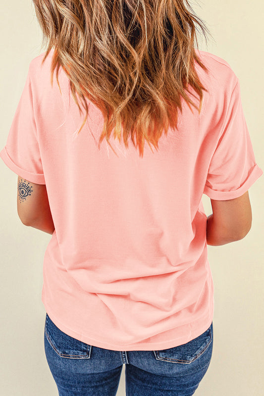 Pink He is Risen Patchwork Bow Cross Printed T Shirt