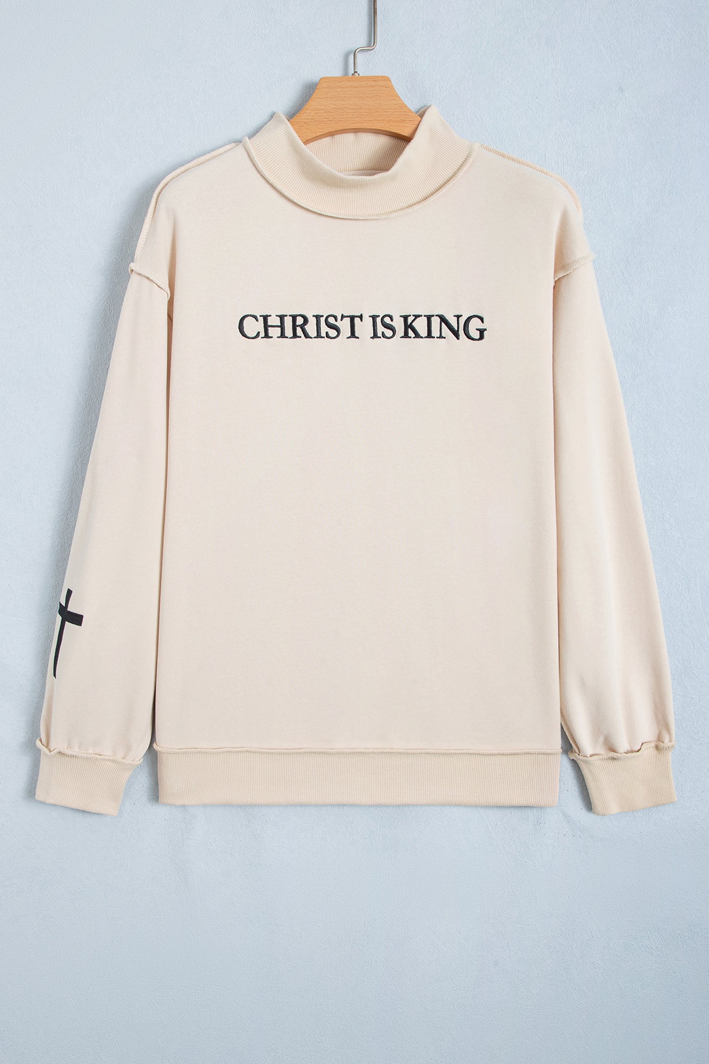 CHRIST IS KING Embroidery High Neck Baggy Sweatshirt -2 COLOR OPTIONS