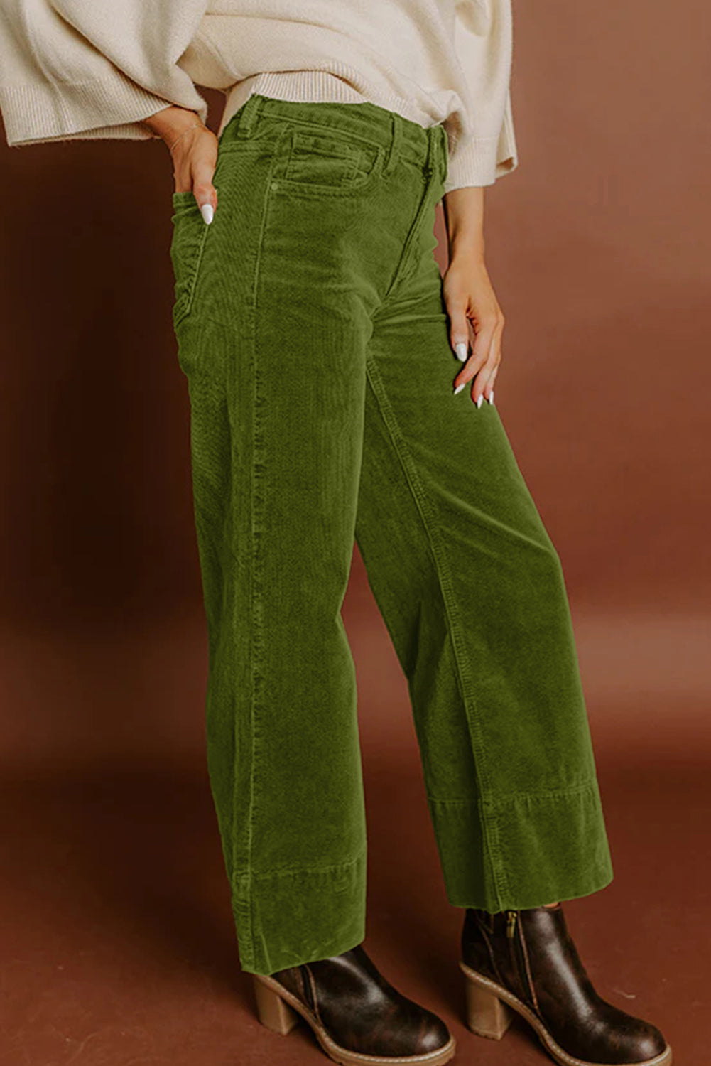 Corduroy Solid Color High Waist Wide Leg Pants -2 COLOR OPTIONS