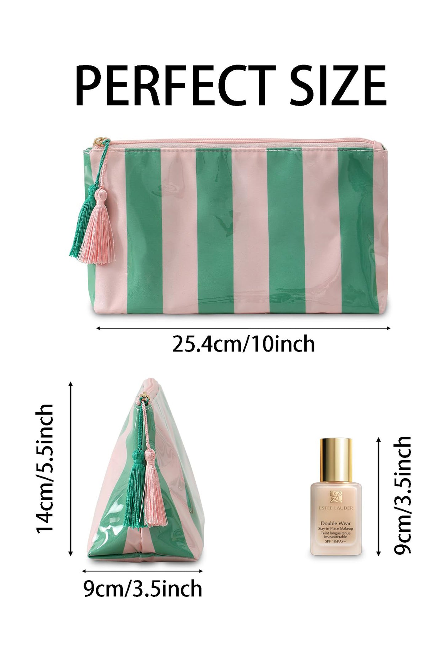 Striped Vinyl Waterproof Tassel Zipper Makeup Bag- 4 COLOR OPTIONS