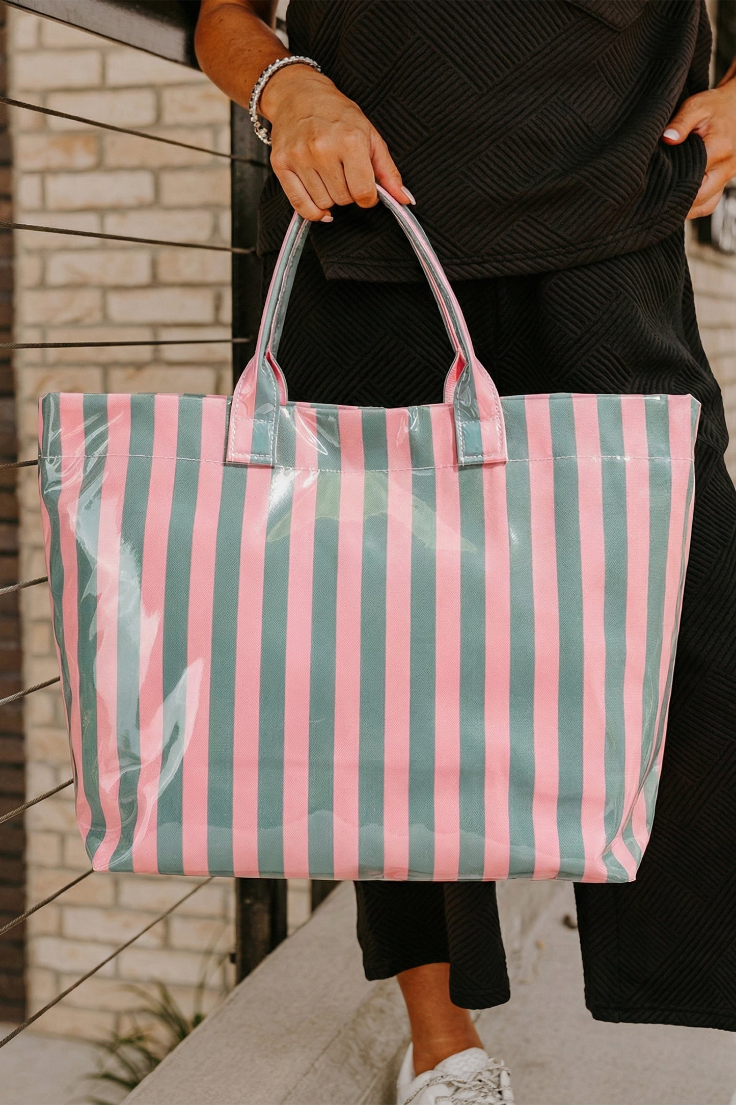 Rainbow Glossy Striped Vinyl Large Tote Bag -8 COLOR OPTIONS