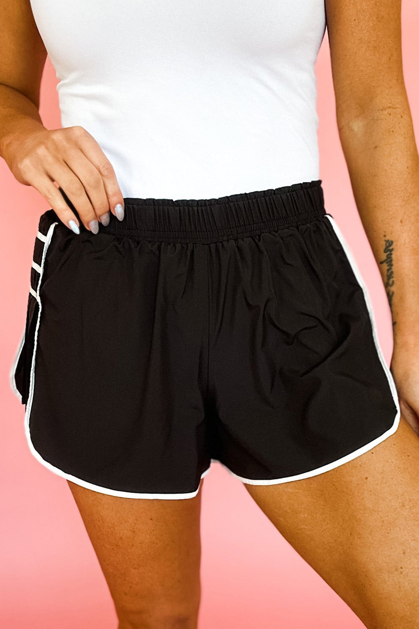 Contrast Trim Pleated Casual Active Shorts -2 COLOR OPTIONS