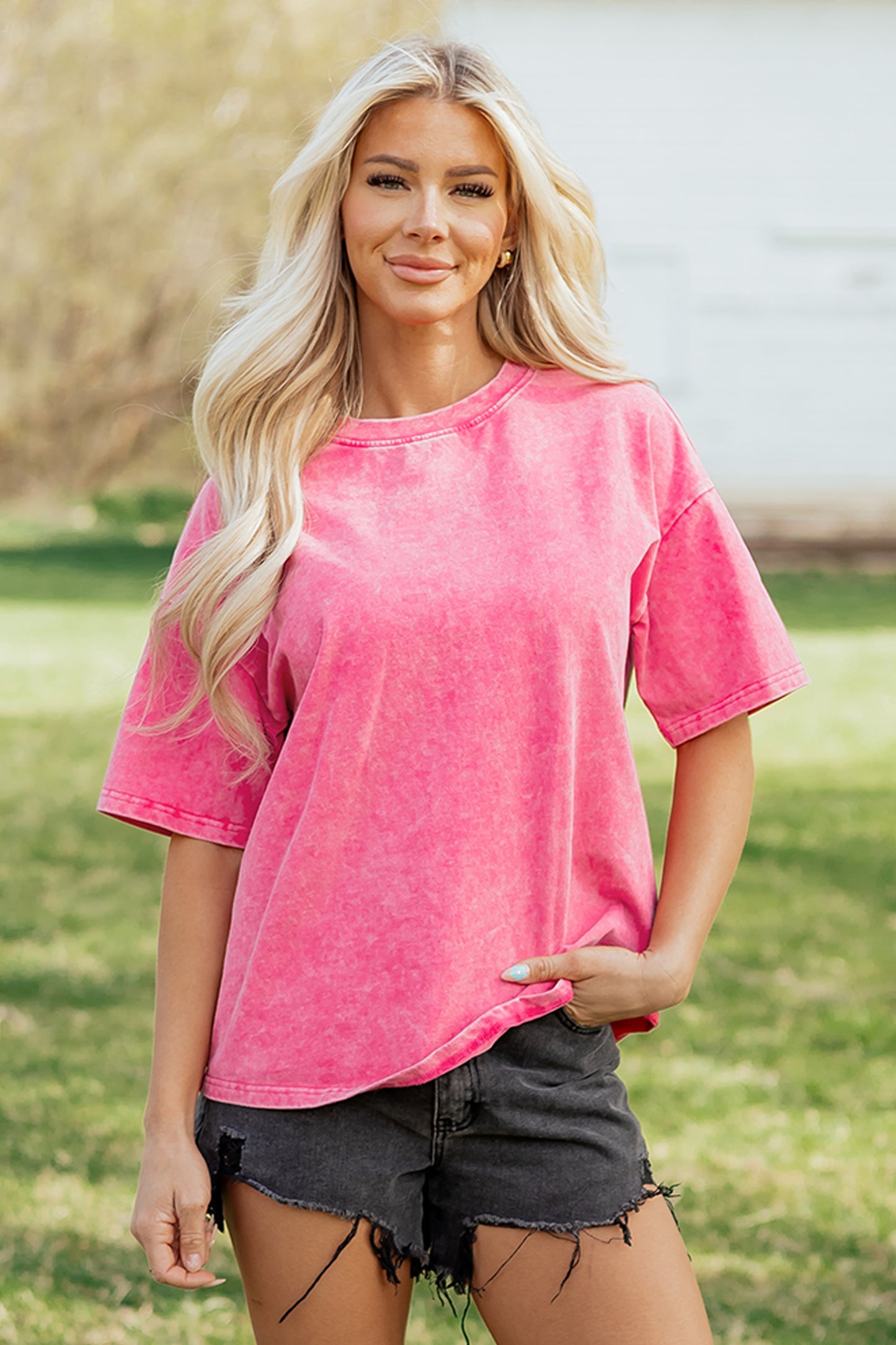 Solid Color Cotton Mineral Washed Oversize Tee- 3 COLOR OPTIONS