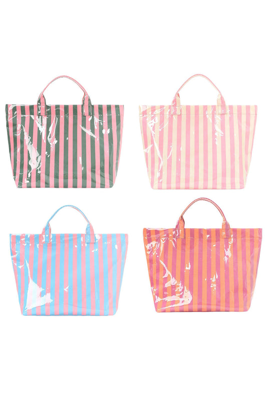 Rainbow Glossy Striped Vinyl Large Tote Bag -8 COLOR OPTIONS