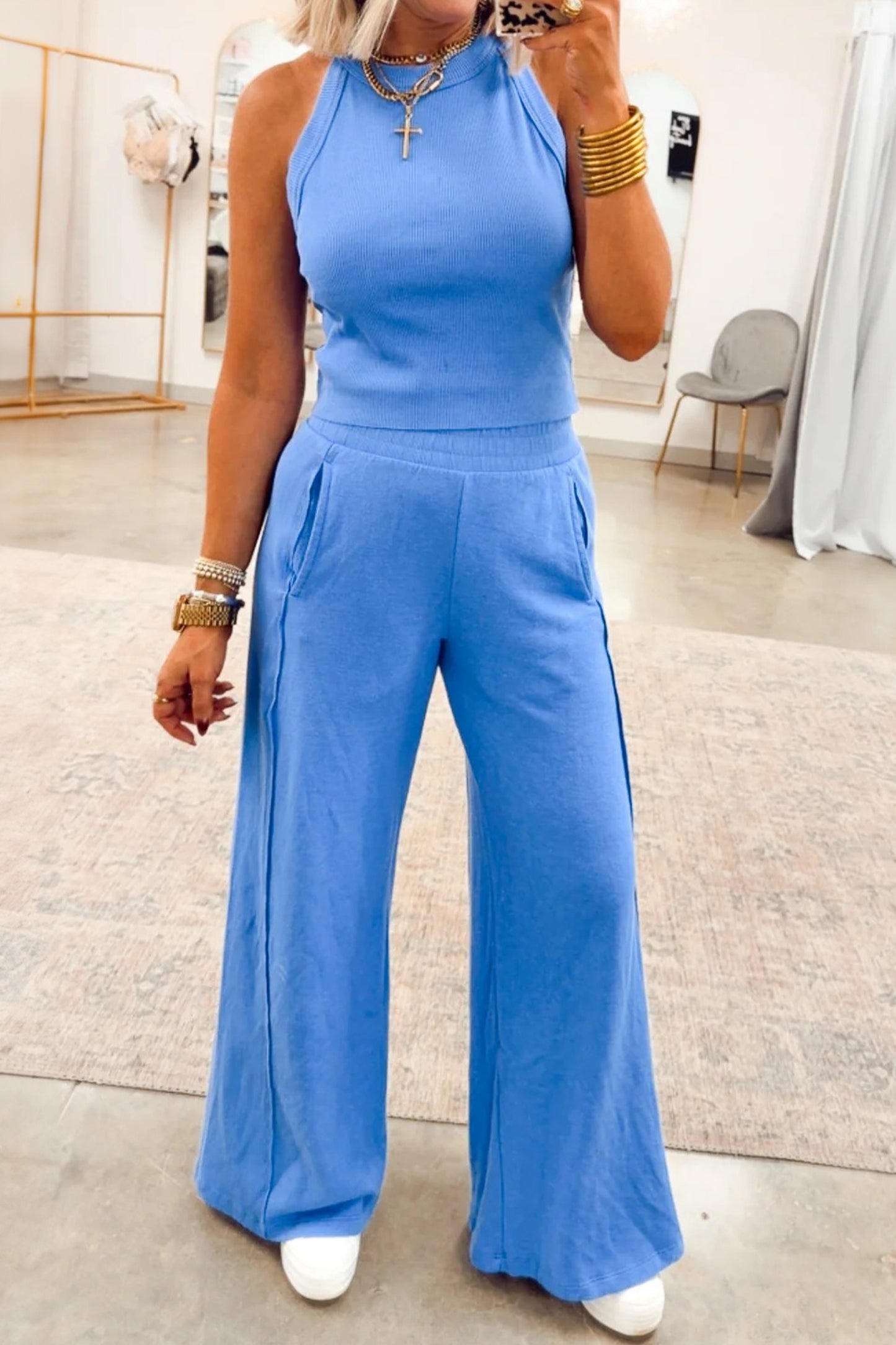 Slim Ribbed Tank Top and Sweatpants Set -3 COLOR OPTIONS