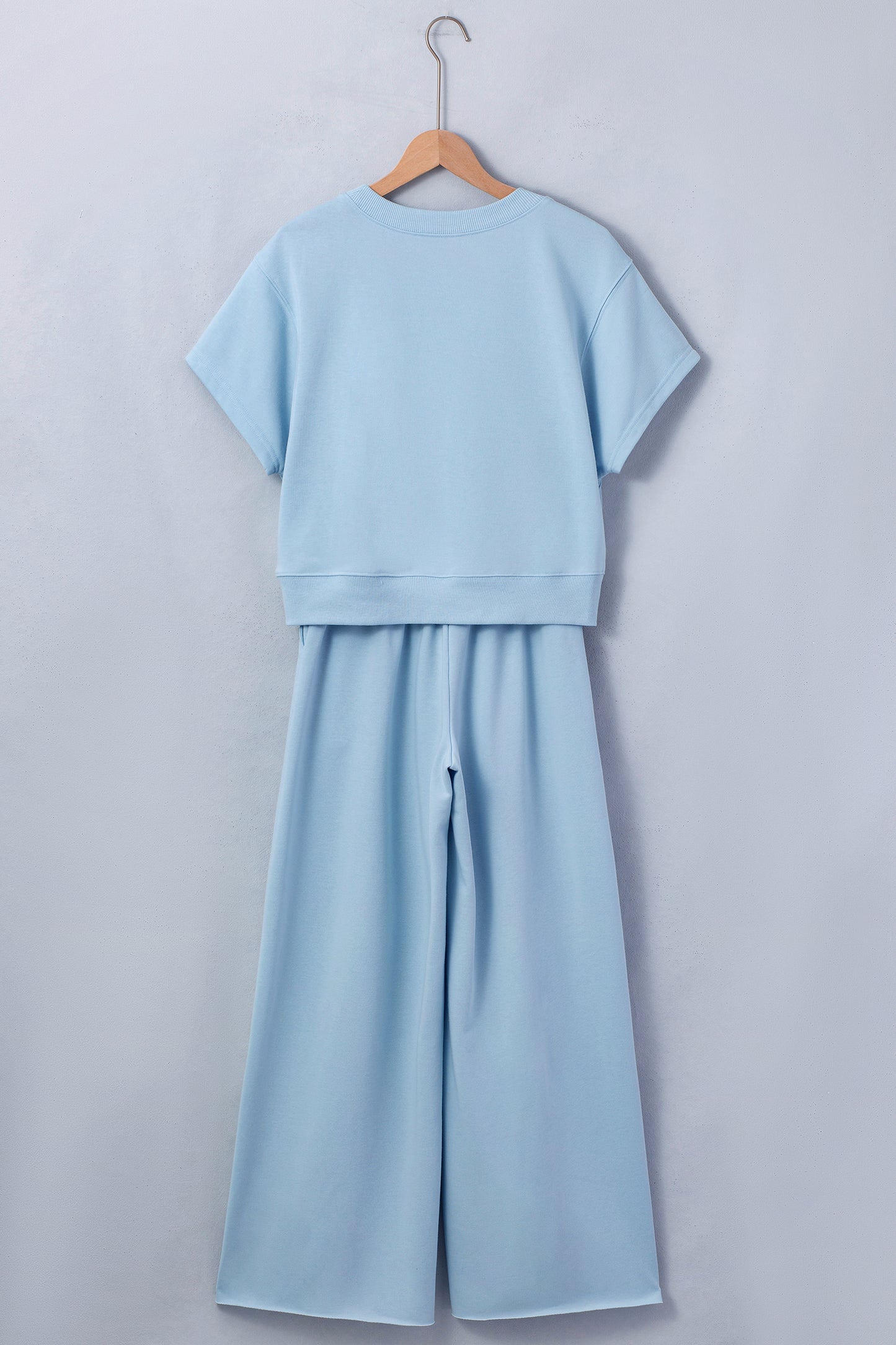 Solid Color Loose Tee Drawstring Wide Leg Pants 2pcs Outfit -4 COLOR OPTIONS