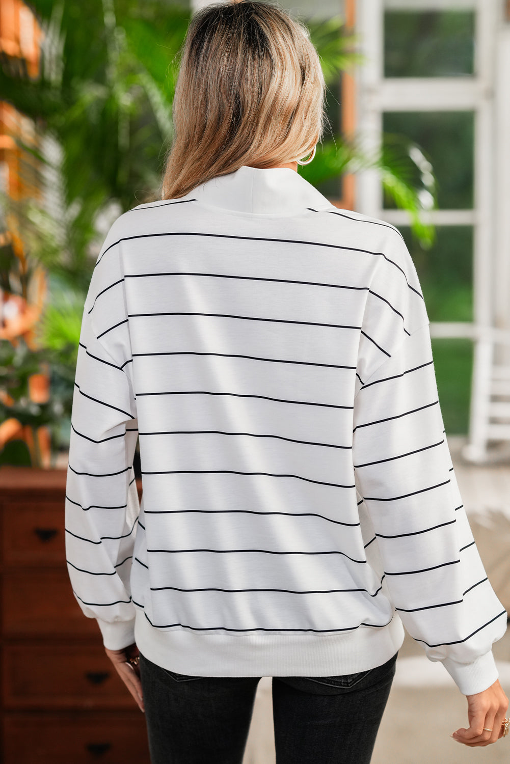 Striped Zipper V-Neck Drop Sleeve Top -2 COLOR OPTIONS