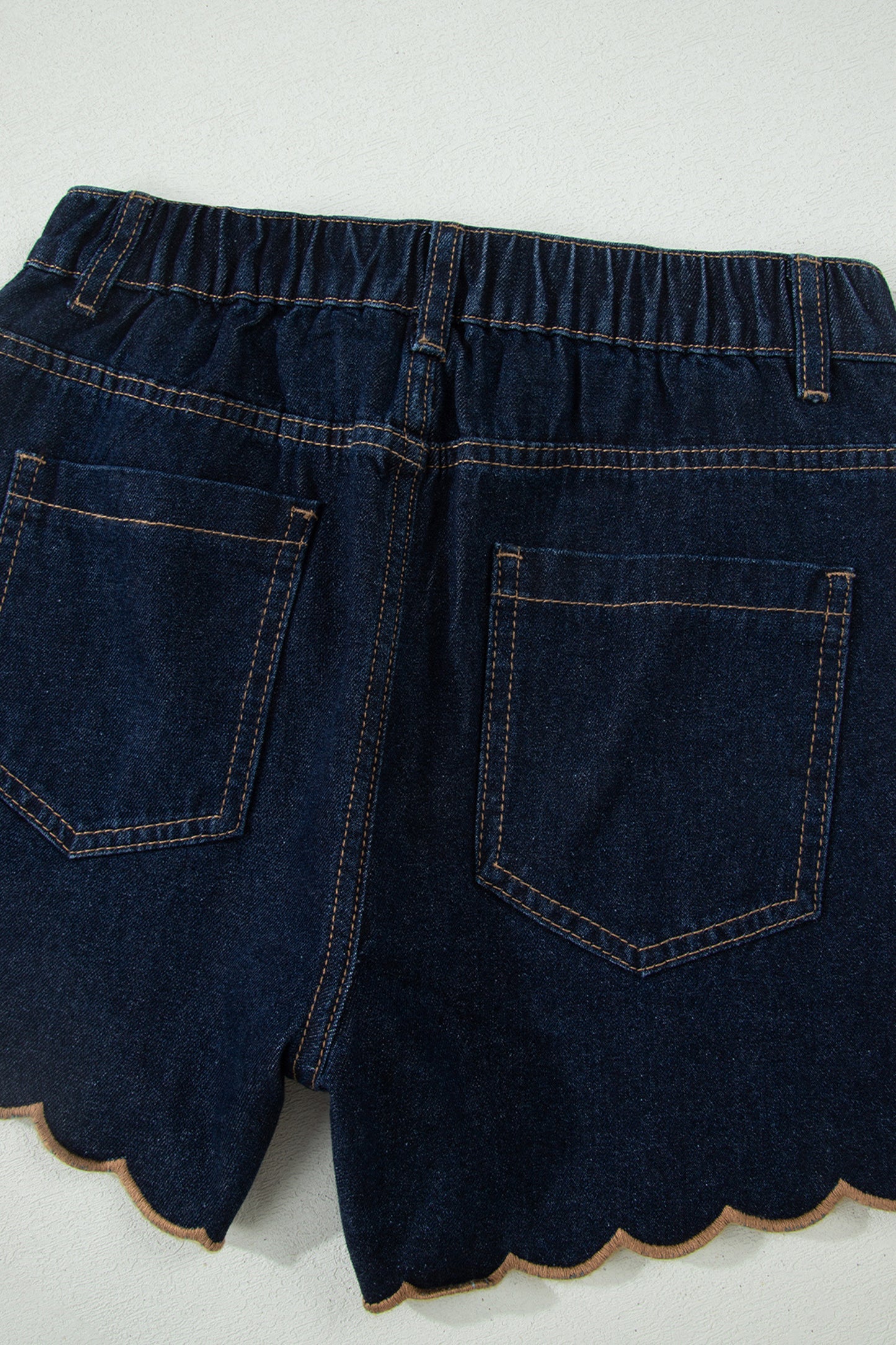 Embroidered Scalloped Trim Relaxed Denim Shorts- 2 COLOR OPTIONS