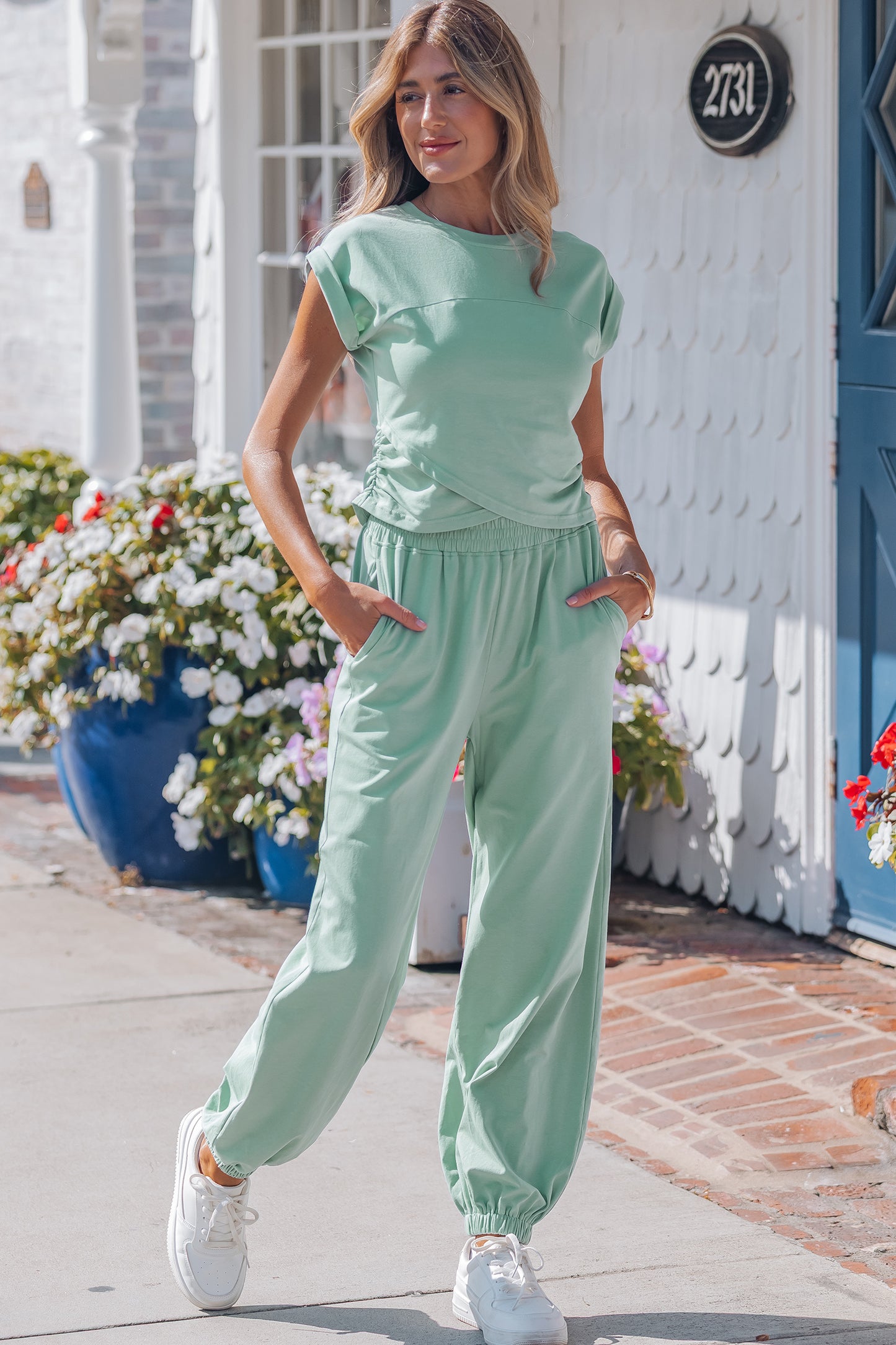 Solid Color Cropped Tank Top and Jogger Pants Set -4 COLOR OPTIONS