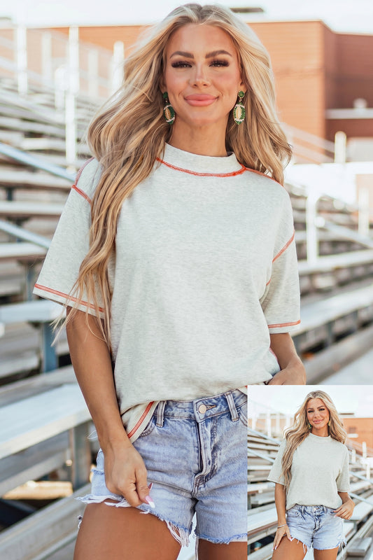 Reversible Contrast-Stitched T-Shirt -3 COLOR OPTIONS