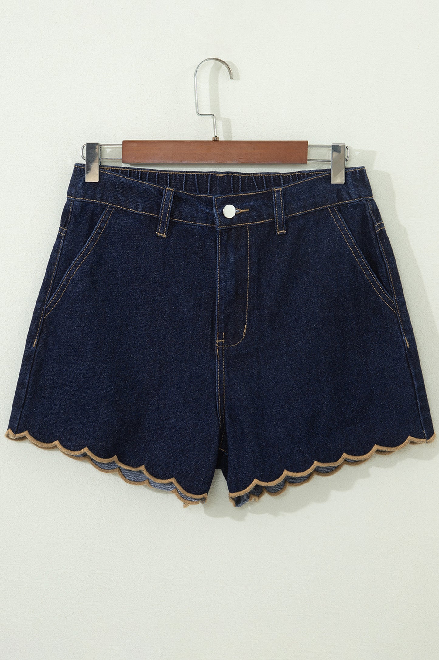 Embroidered Scalloped Trim Relaxed Denim Shorts- 2 COLOR OPTIONS