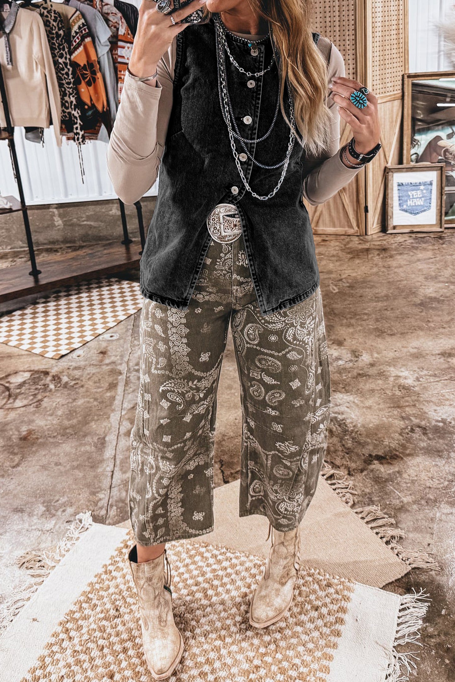 Buttoned Front Slit Denim Vest -3 COLOR OPTIONS