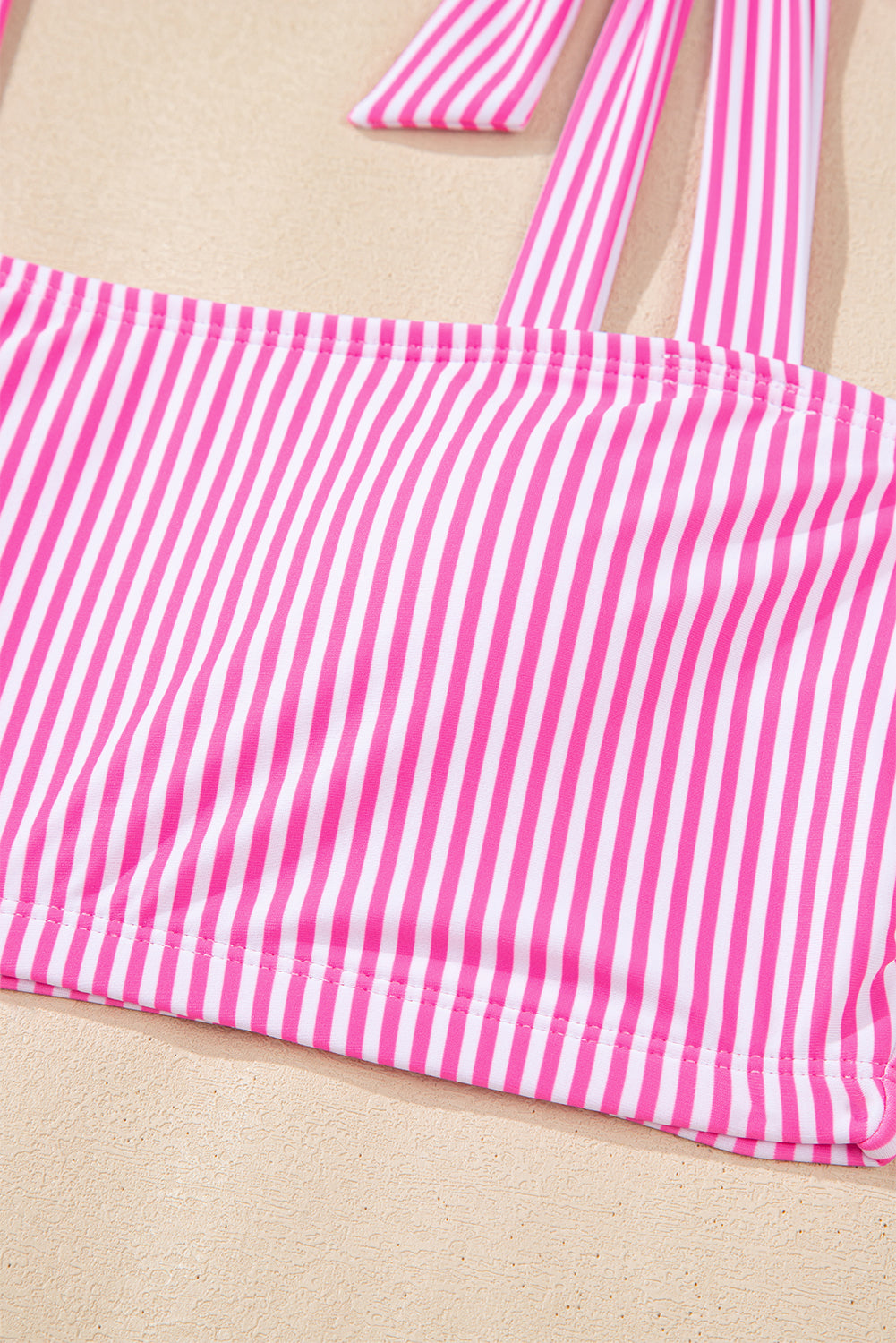Rose Stripe Print Knot Straps 2pcs High Waist Bikini Swimsuit