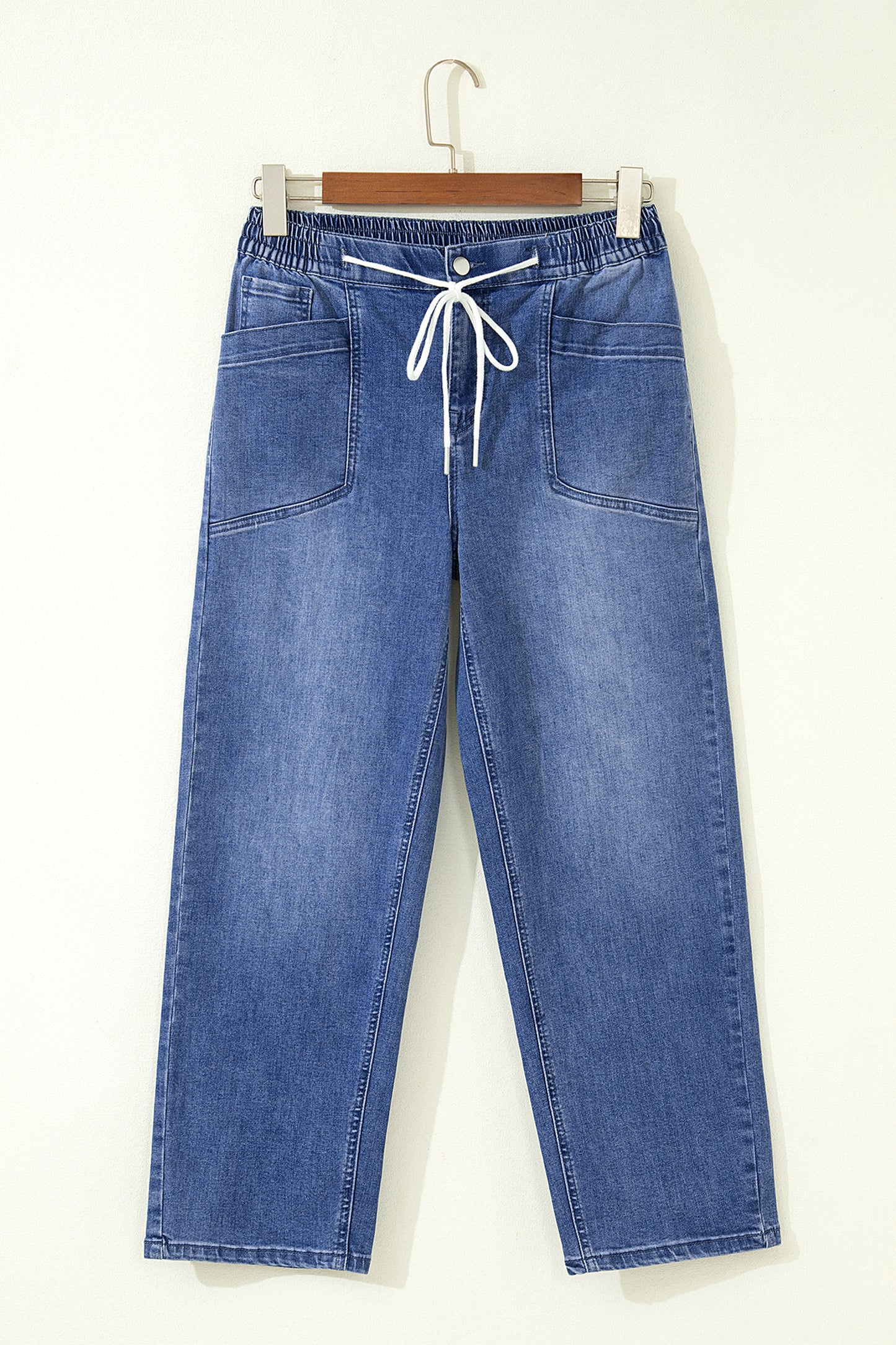 Ashleigh Blue Drawstring Waist Ankle Length Casual Jeans Regular Fit Pocket Detail Denim Pants