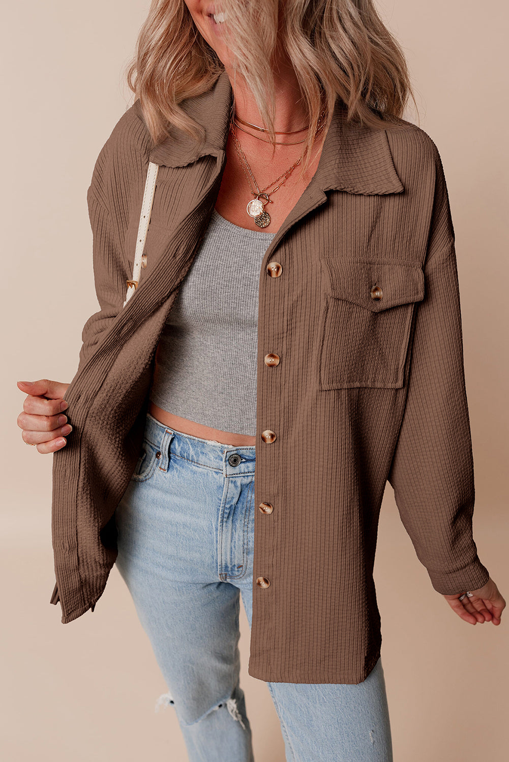 Corduroy Flap Pocket Button Up Shacket -3 COLOR OPTIONS
