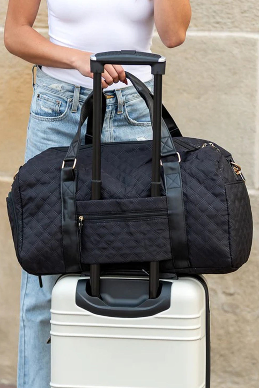 Plaid Textured Large Capacity Travel Duffle Bag- 2 COLOR OPTIONS