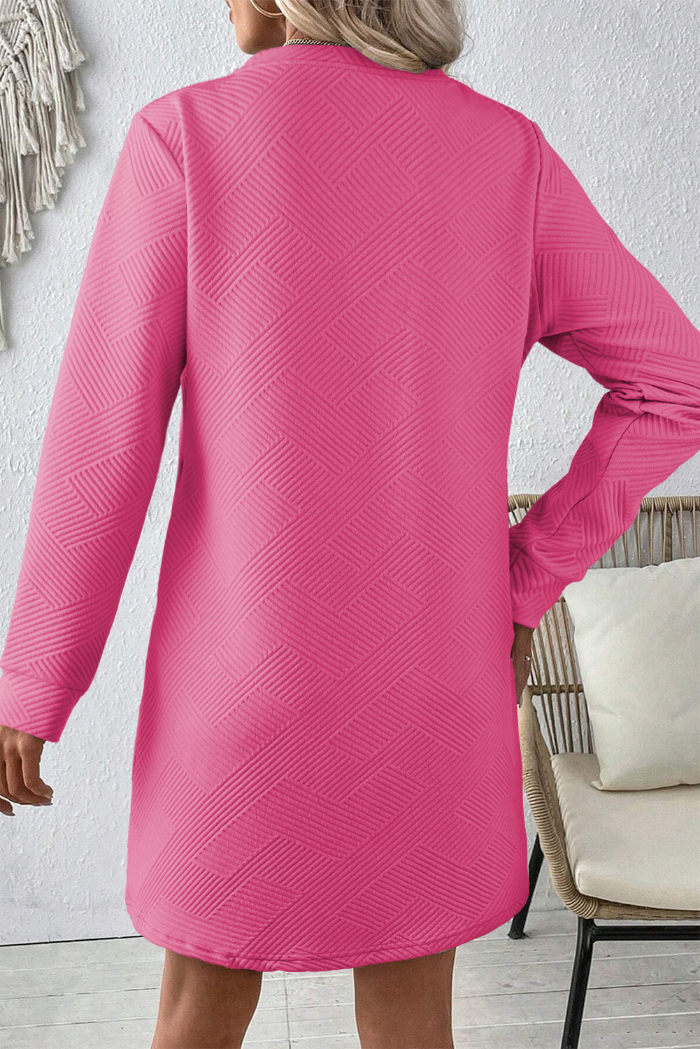 Solid Color Textured Long Sleeve Shift Dress -4 COLOR OPTIONS