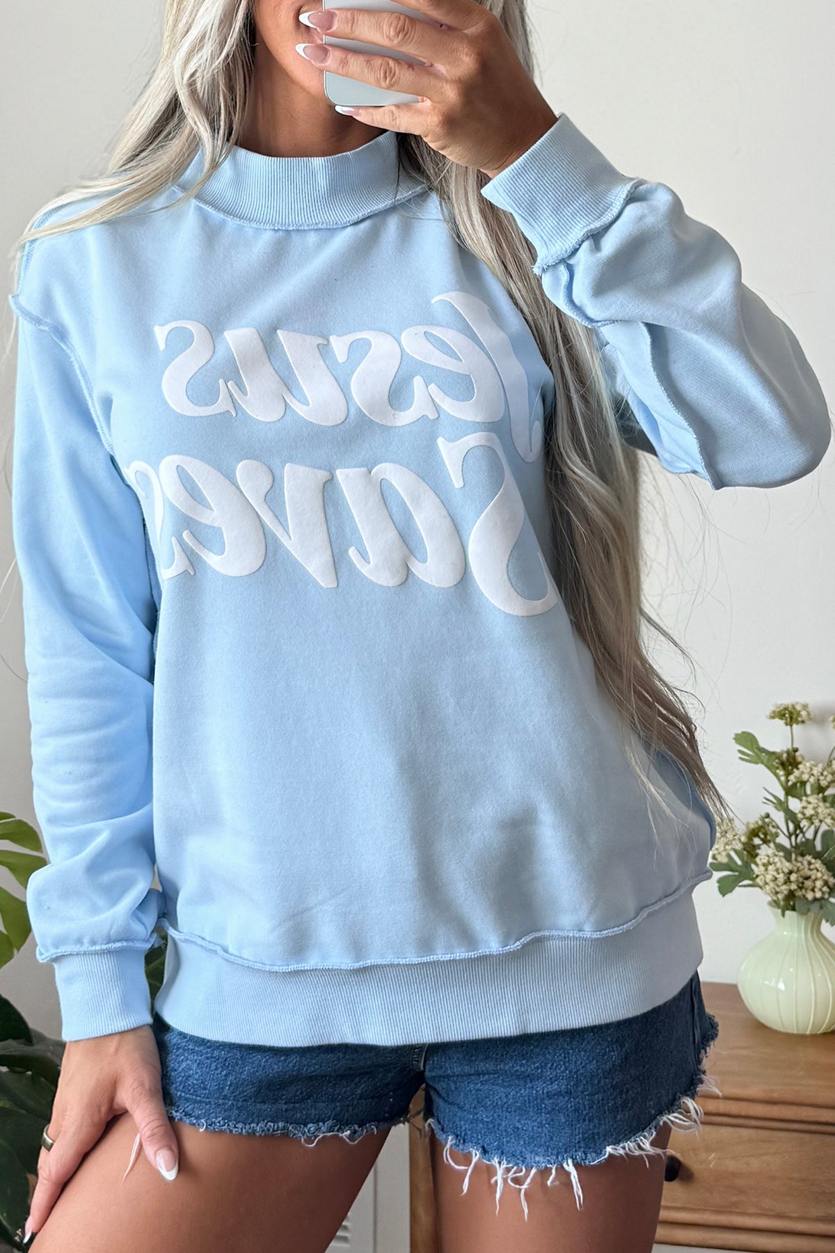 Jesus Saves Slogan Print Stand Neck Baggy Sweatshirt -2 COLOR OPTIONS