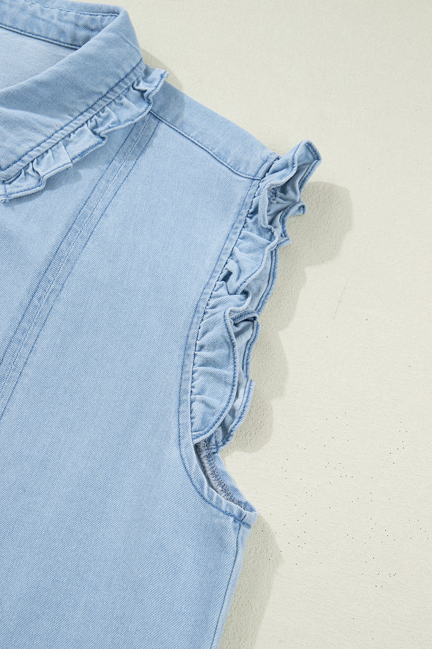 Ruffled Edge Collared Shift Denim Dress with Pockets- 3 COLOR OPTIONS