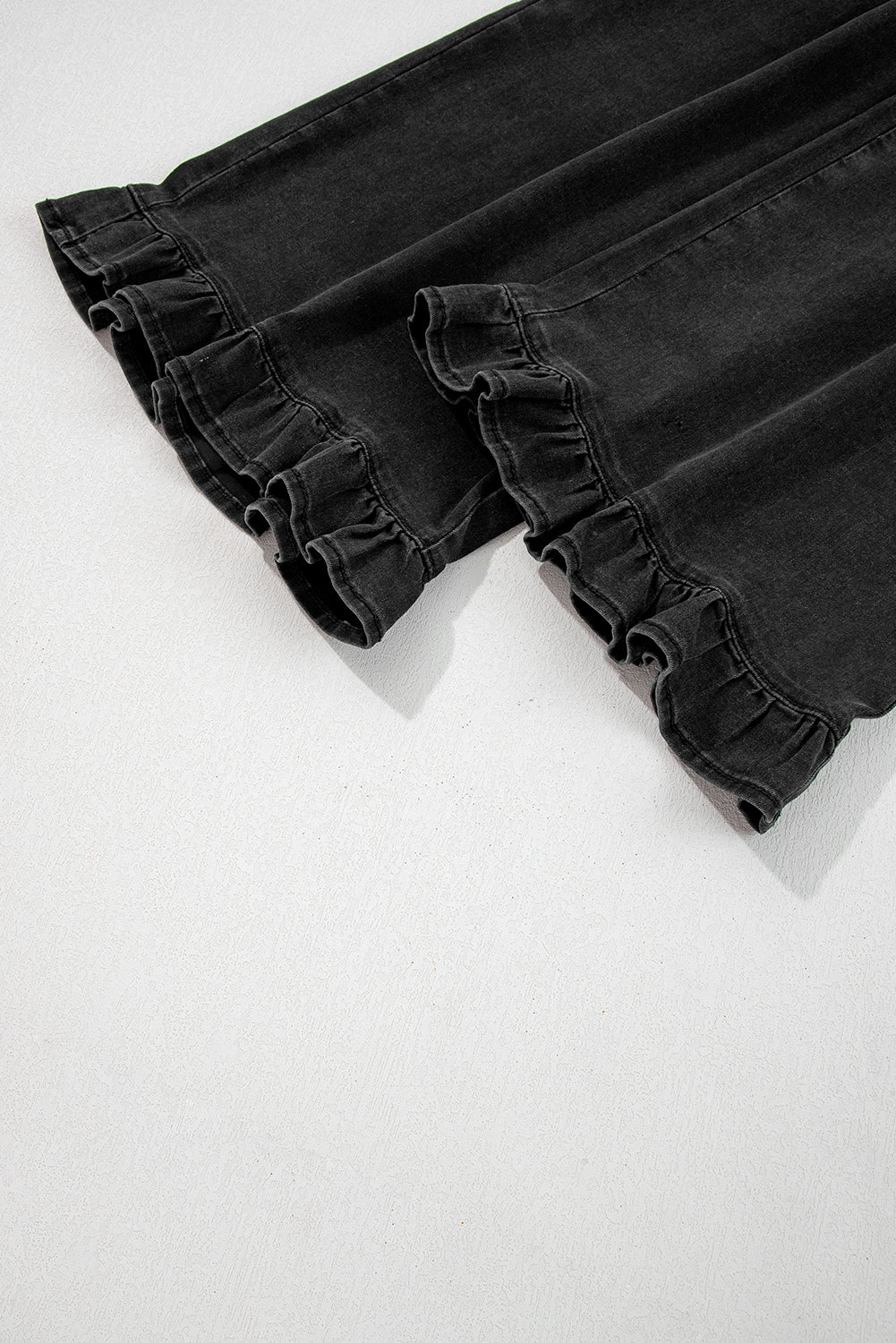 PLUS SIZE -Elastic Waist Ruffled Wide Leg Denim Pants Plus Size -4 COLOR OPTIONS