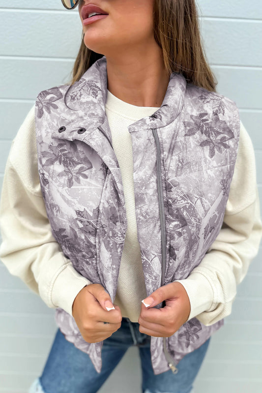 Camo Leaf Print Winter Puffer Vest -2 COLOR OPTIONS