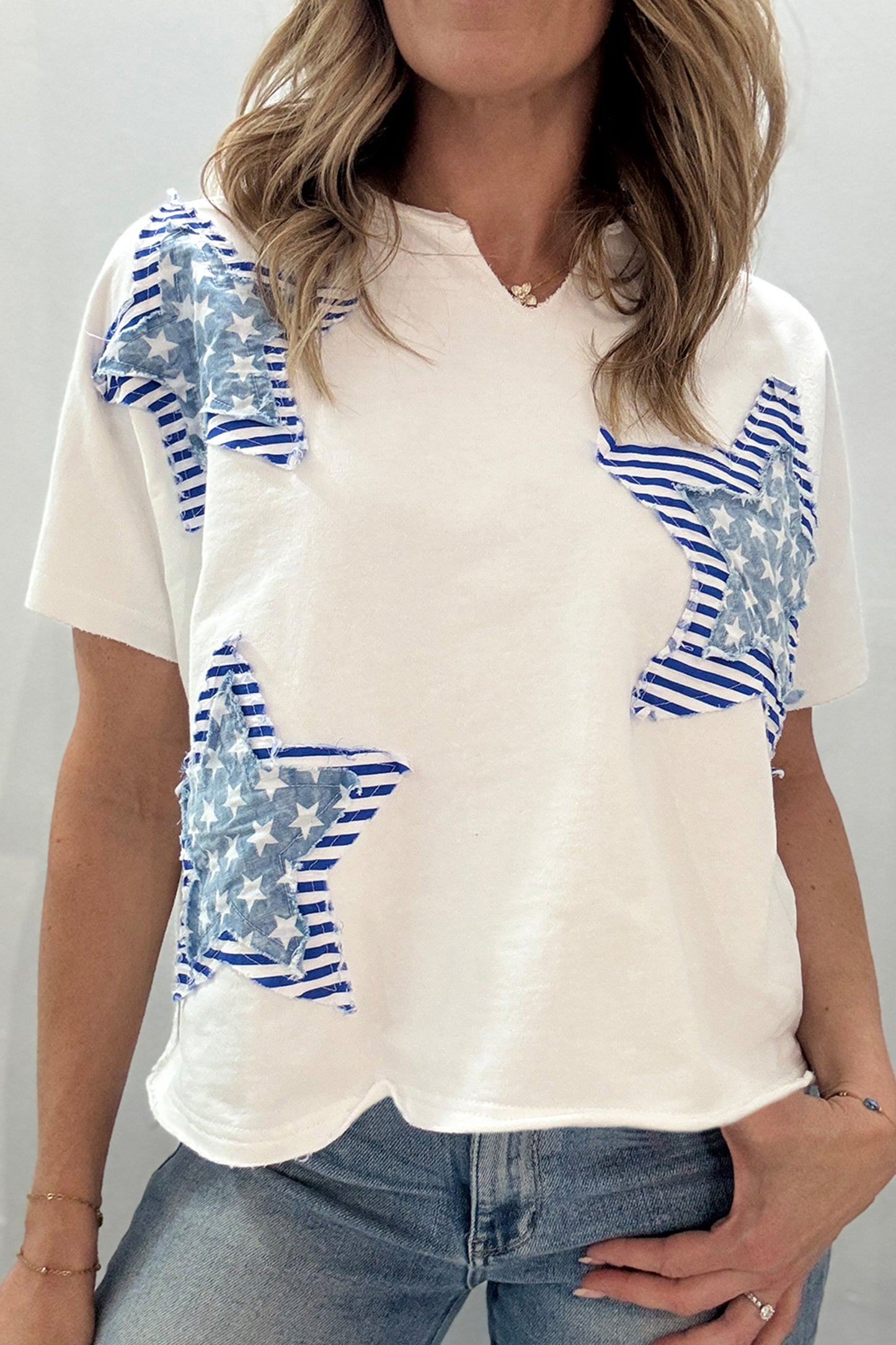 Patriot Star Patched Notched Neck Mineral Washed Tee -2 COLOR OPTIONS