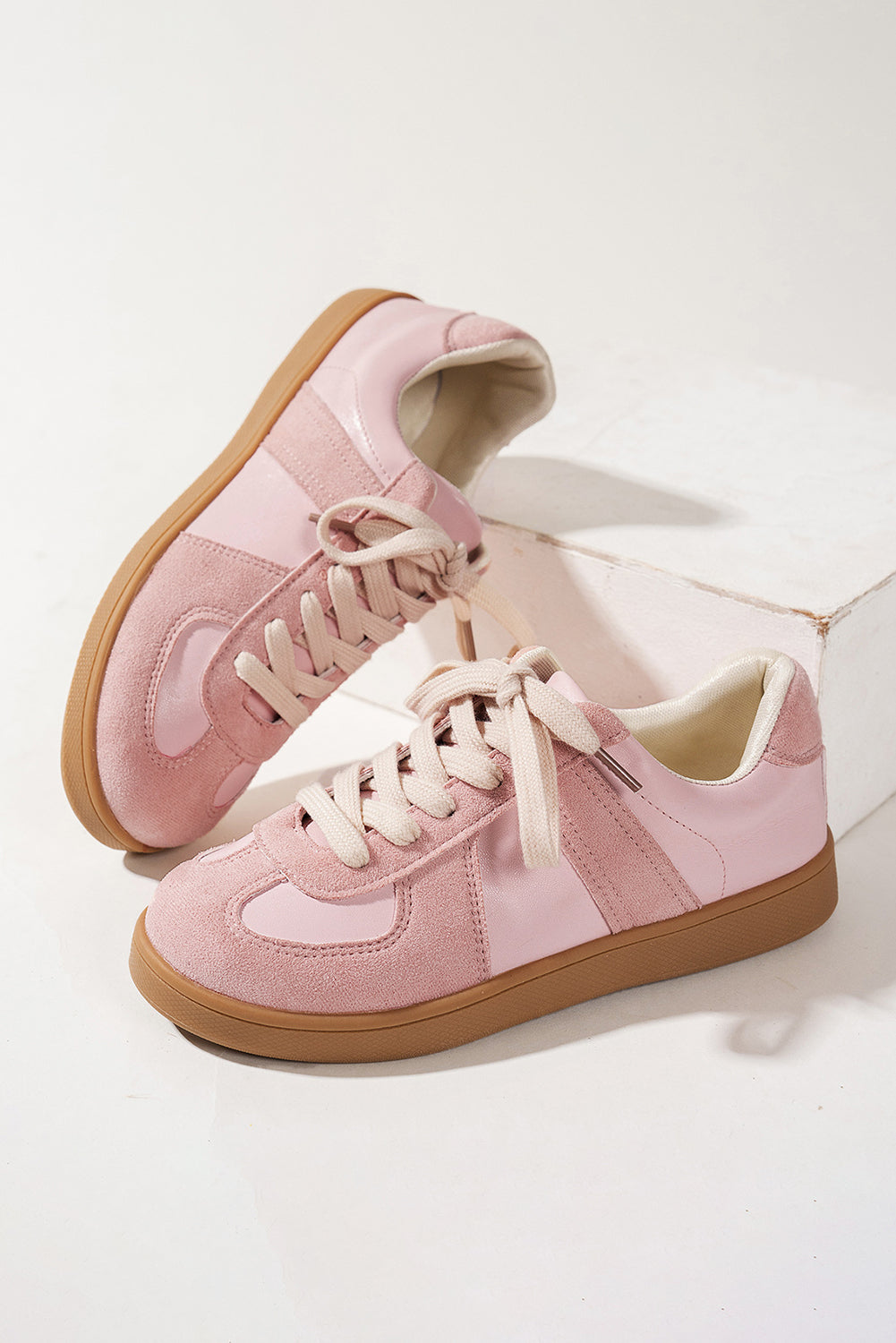 Two Tone Suede Patched Lace Up Sneakers -2 COLOR OPTIONS