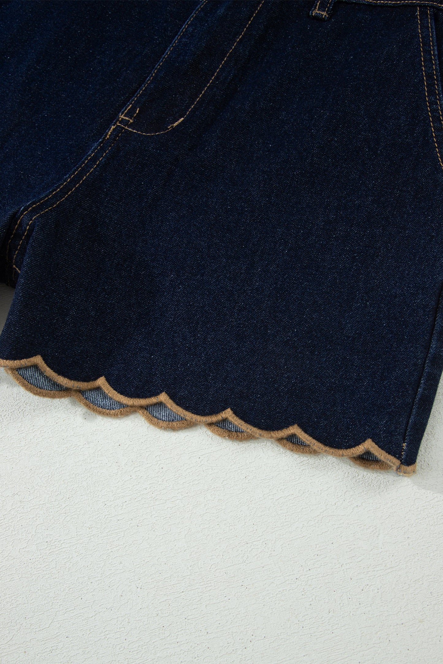Embroidered Scalloped Trim Relaxed Denim Shorts- 2 COLOR OPTIONS