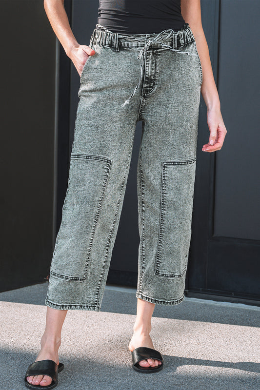 Acid Wash Tie Waist Denim Pants -2 COLOR OPTIONS