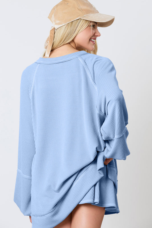 Corded Lantern Sleeve Pullover Ruffle Mini Skirt Set -2 COLOR OPTIONS