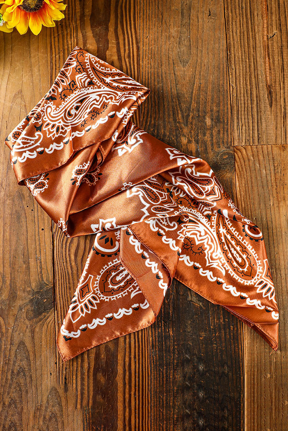 Flame Vintage Satin Paisley Floral Print Scarf