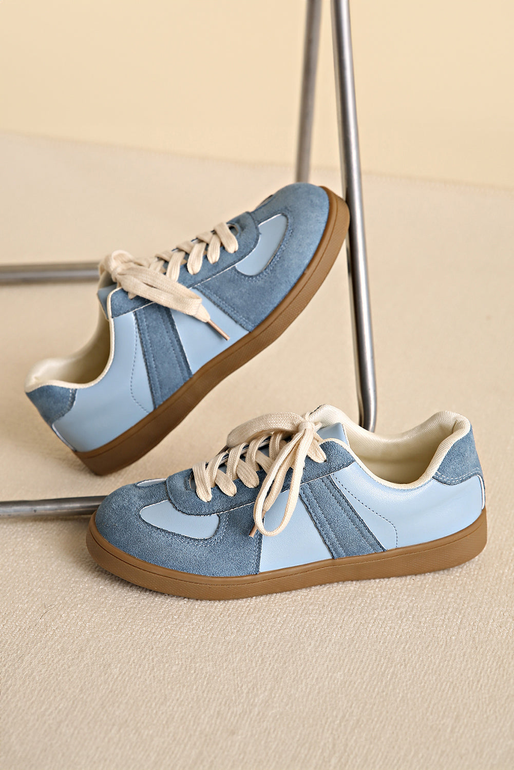 Two Tone Suede Patched Lace Up Sneakers -2 COLOR OPTIONS