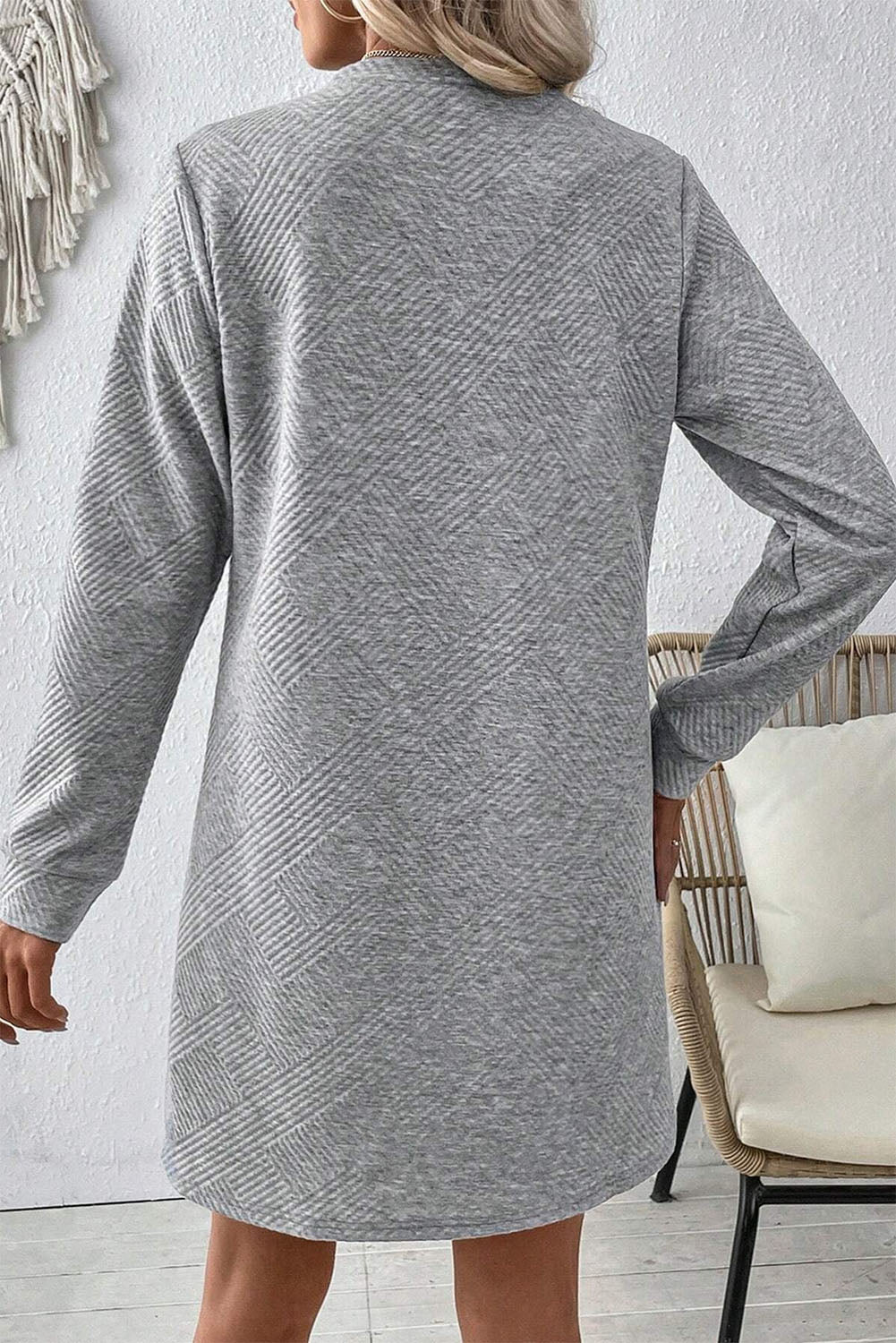 Solid Color Textured Long Sleeve Shift Dress -4 COLOR OPTIONS