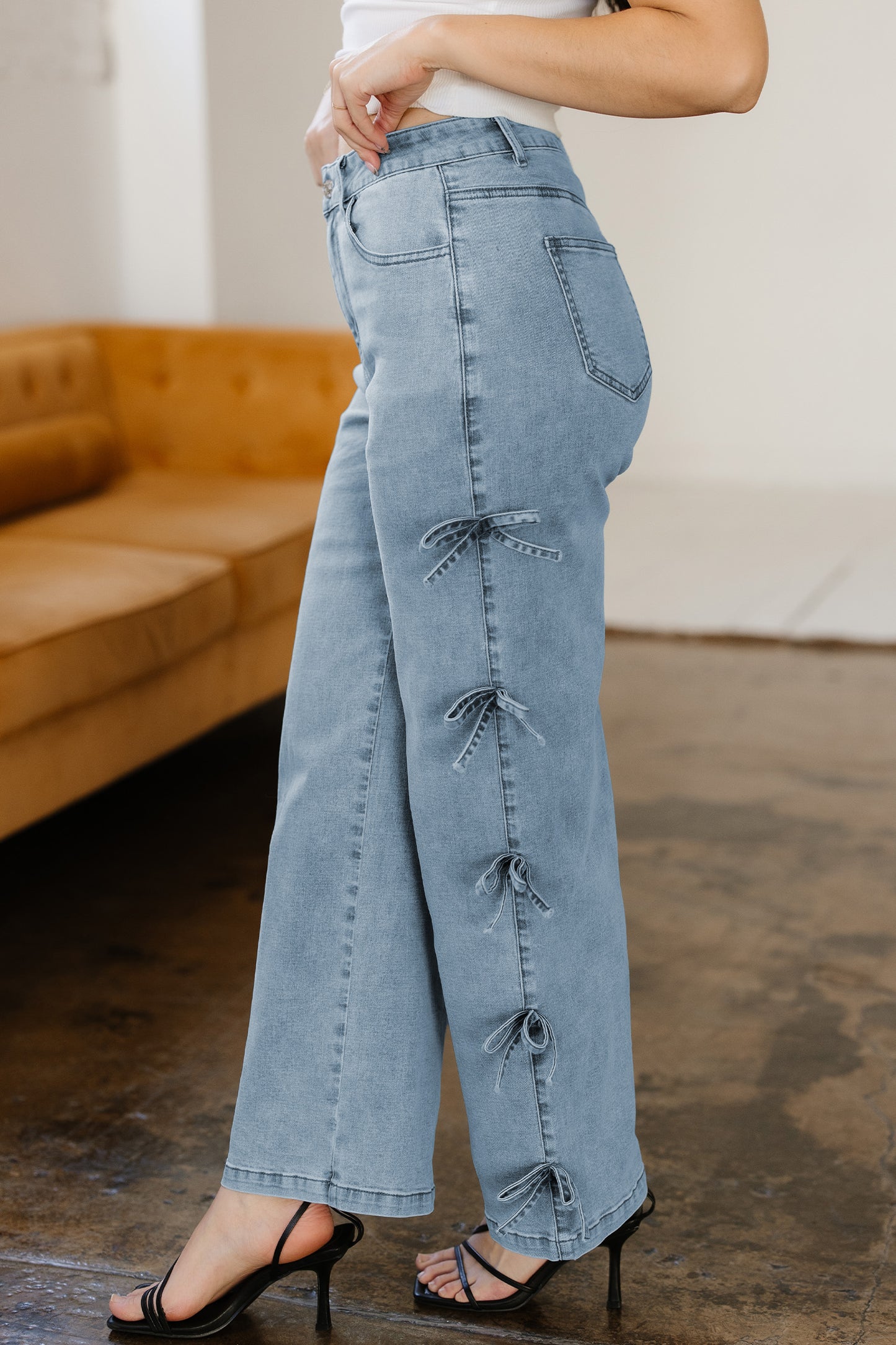 Bowknot Side Detail Straight Leg Loose Jeans -2 COLOR OPTIONS