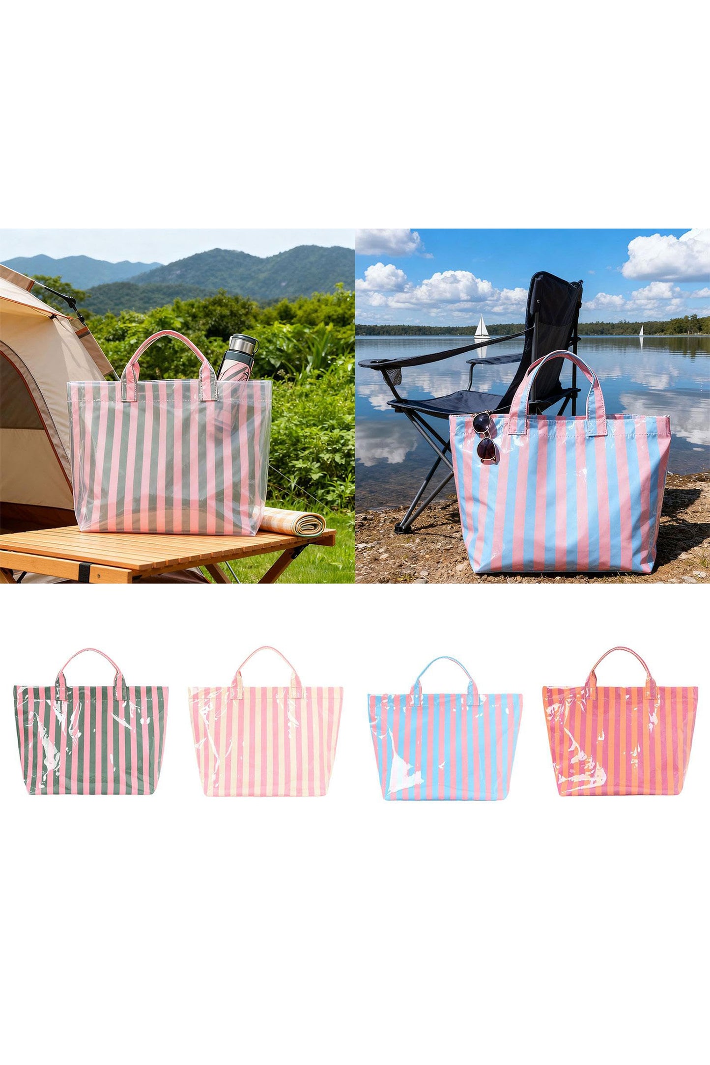 Rainbow Glossy Striped Vinyl Large Tote Bag -8 COLOR OPTIONS