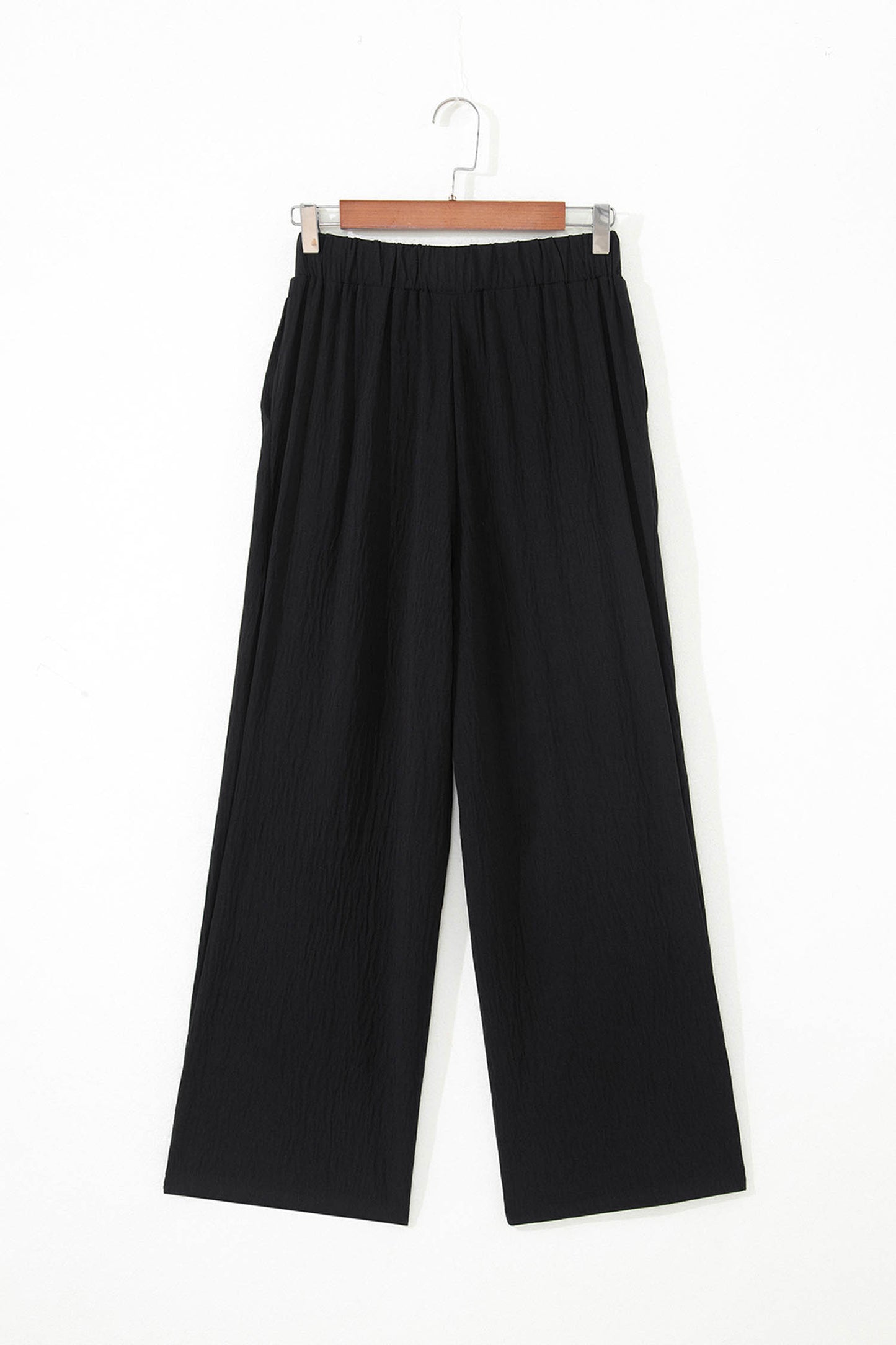 Color black Solid Color Textured Crossed Waist Loose Pants