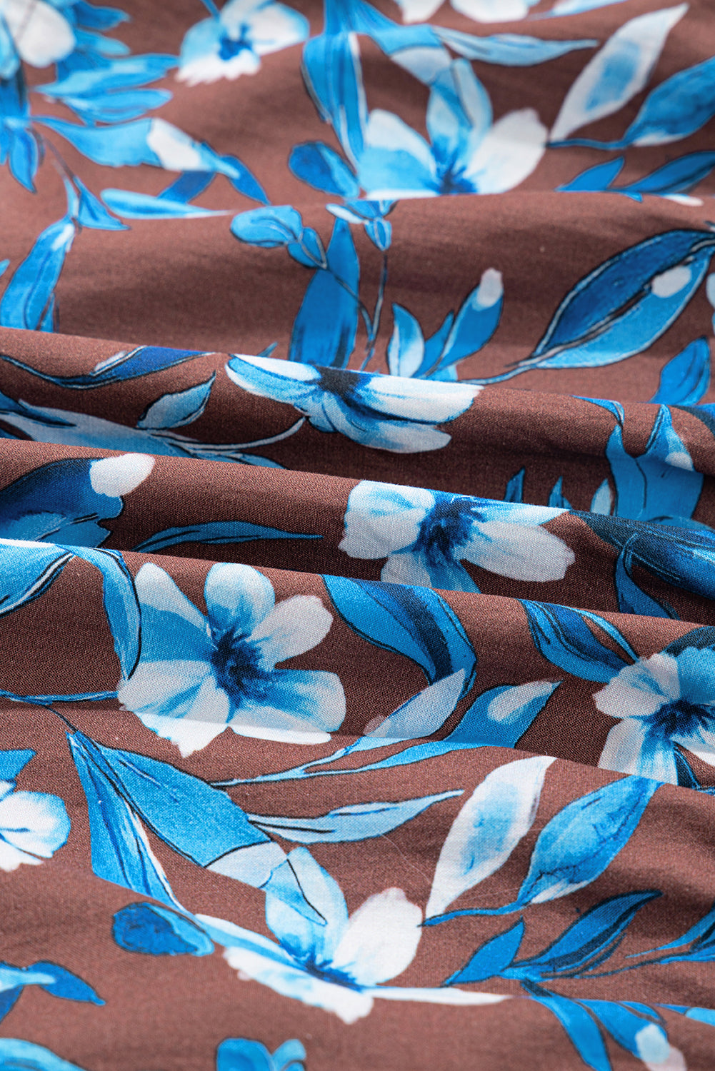 Blue Smocked Bodice High Waist Ruffled Sleeve Floral Dress