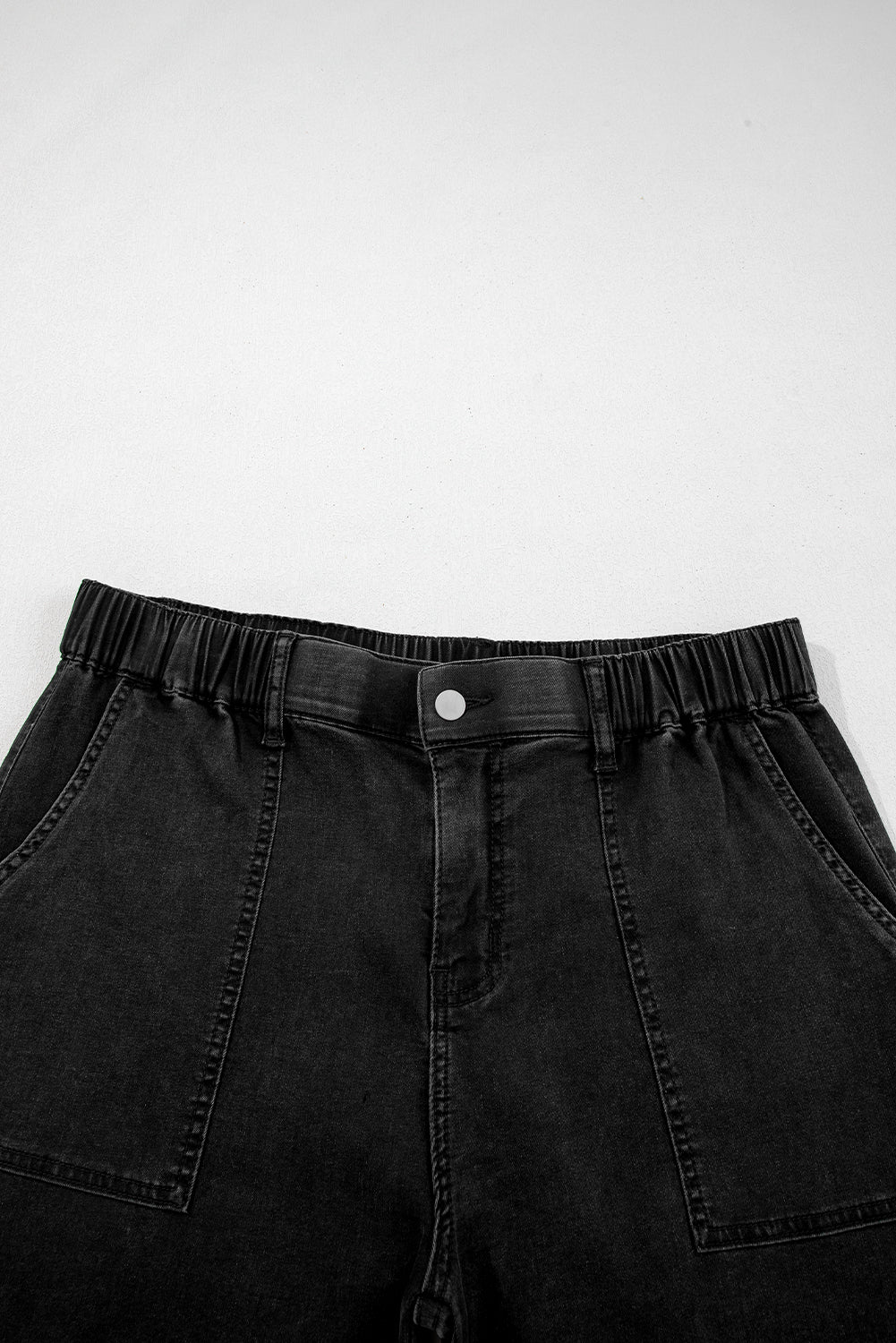 PLUS SIZE -Elastic Waist Ruffled Wide Leg Denim Pants Plus Size -4 COLOR OPTIONS