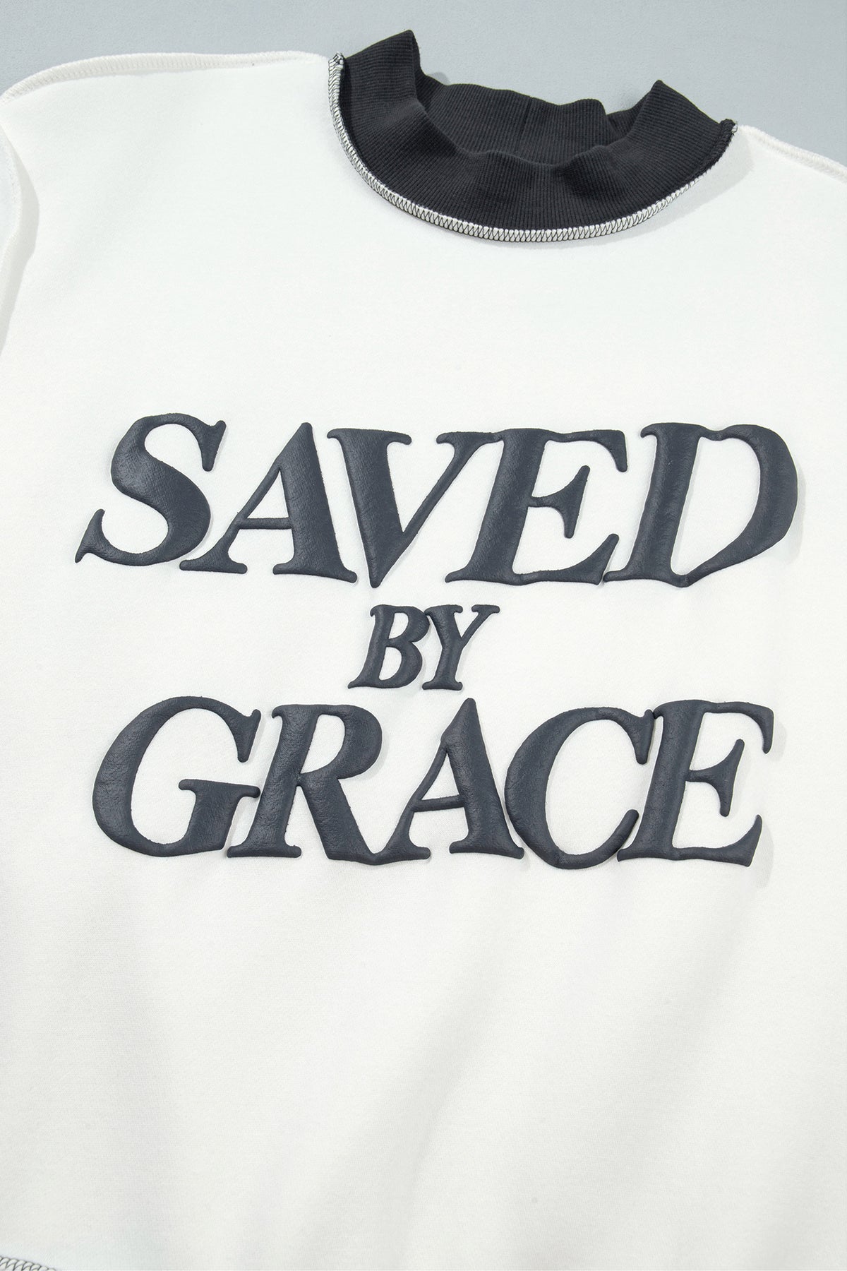 Saved By Grace Print Color Block Mock Neck Oversized Sweatshirt -2 COLOR OPTIONS