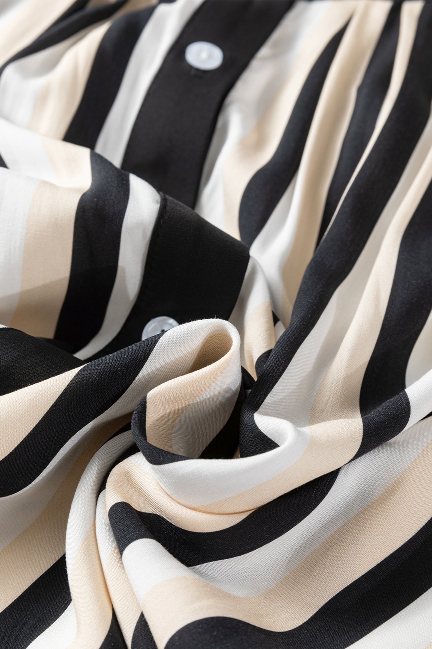 Black Stripe 3/4 Puff Sleeve Shirt Style Button Down Midi Dress