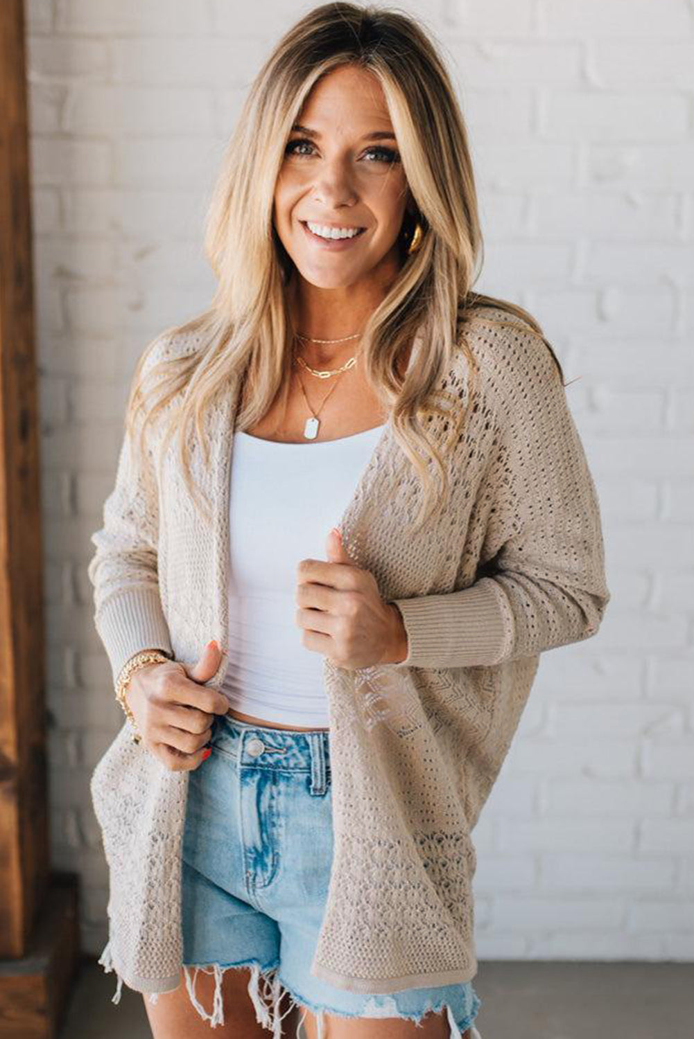 Burl Mix Pattern Hollow Knit Open Front Cardigan -3 COLOR OPTIONS