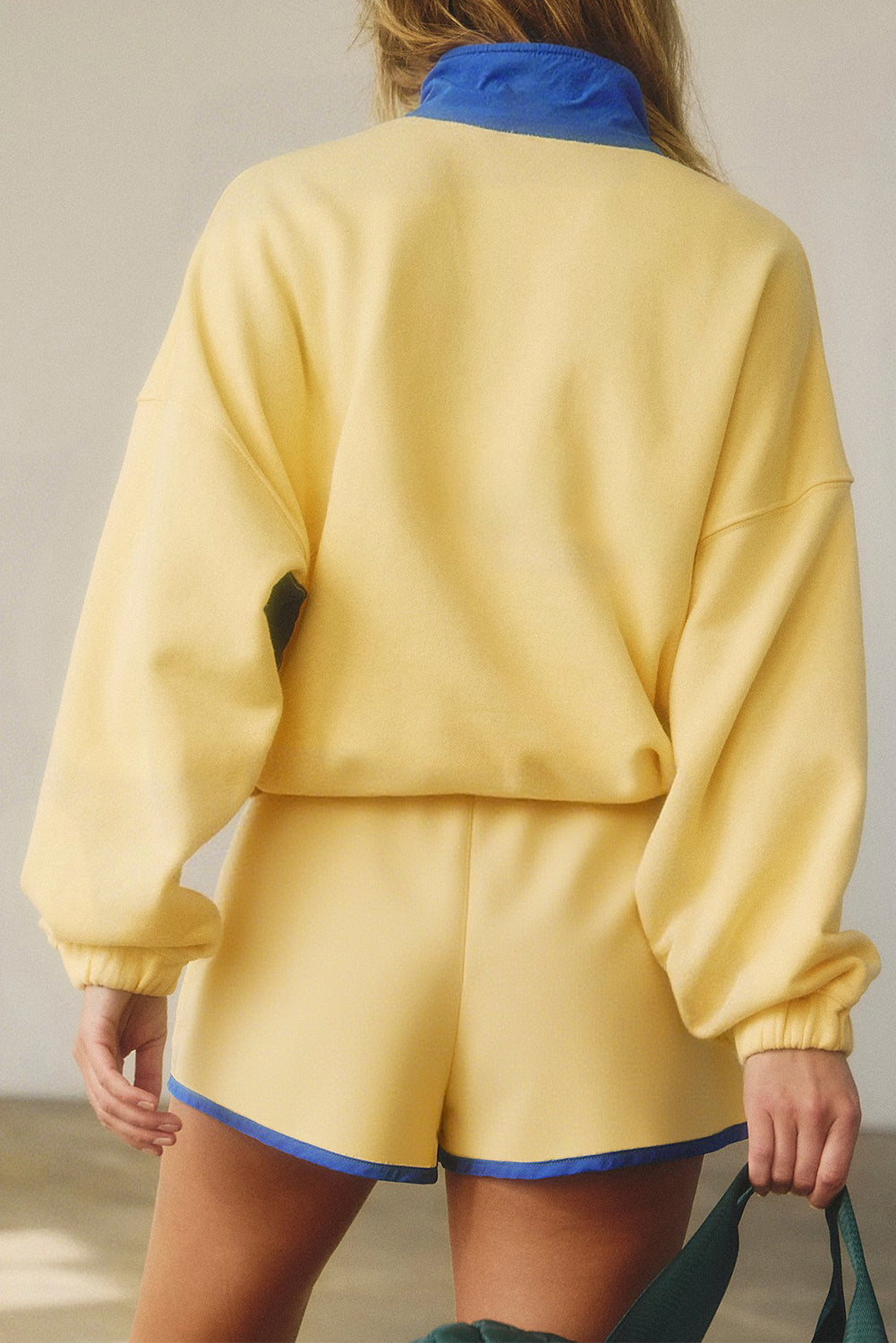 Colorblock Patchwork Half Button Pullover and Shorts Outfit- 4 COLOR OPTIONS
