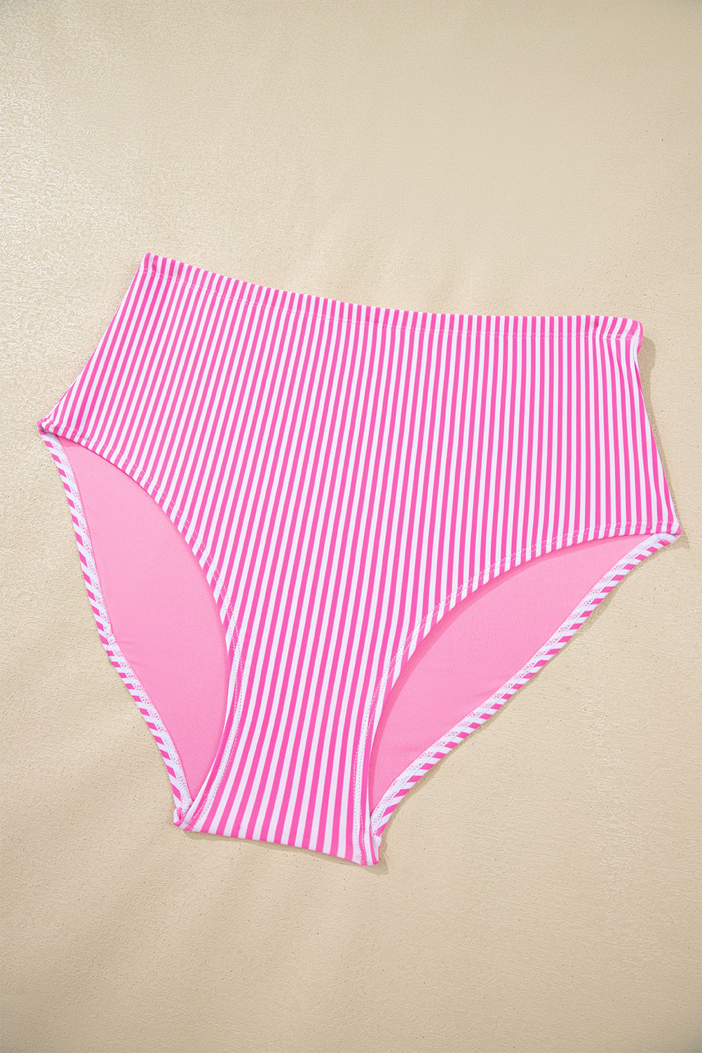 Rose Stripe Print Knot Straps 2pcs High Waist Bikini Swimsuit