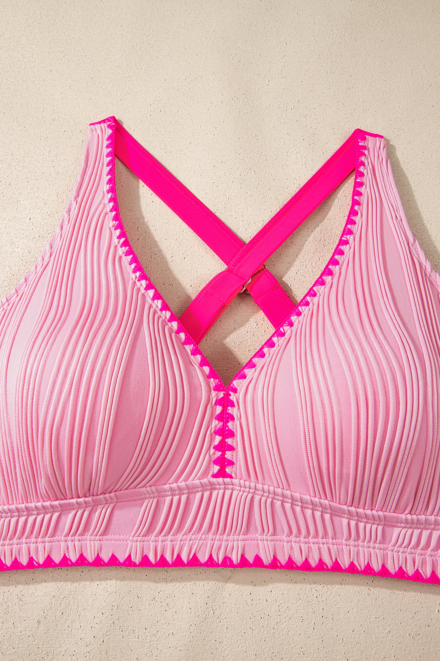 Shell Stitched Trim V Neck Textured Mix and Match High Waist Bikinis -3 COLOR OPTIONS