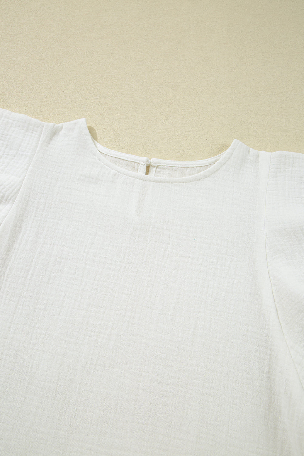 White Crinkled Layered Ruffled Flutter Sleeve Blouse