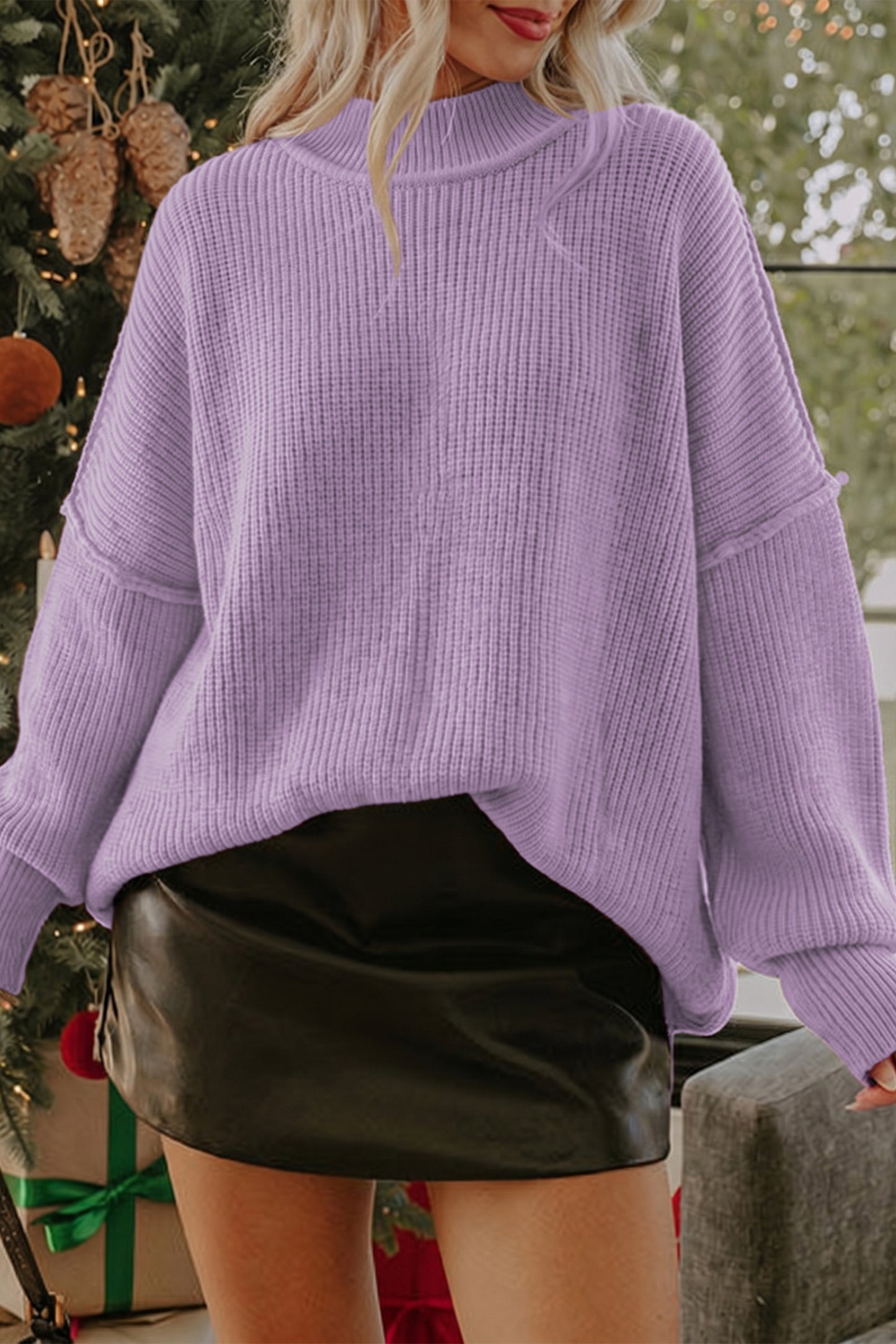 Long Sleeve Ribbed Knit Stand Neck Regular Fit Sweater -3 COLOR OPTIONS